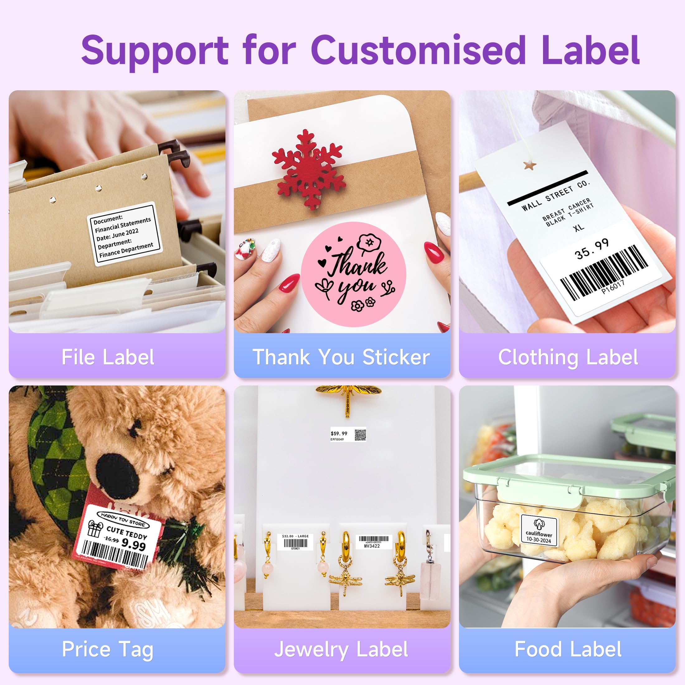 M220 Bluetooth Label Maker - Portable Thermal Sticker Printer for Small Business & Home Use | Compatible with Smartphone & PC | Prints 0.78-3.14 Inch Labels (Purple) | Perfect for Organizing, Shipping & Inventory Management