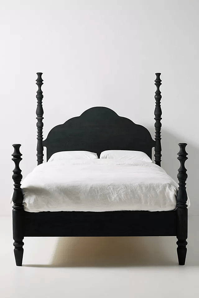 Hand Carved Rosalie Four Poster Bed - Solid Wood Canopy Platform Bed Frame for Master Bedroom | Romantic & Elegant Bedroom Furniture for Couples