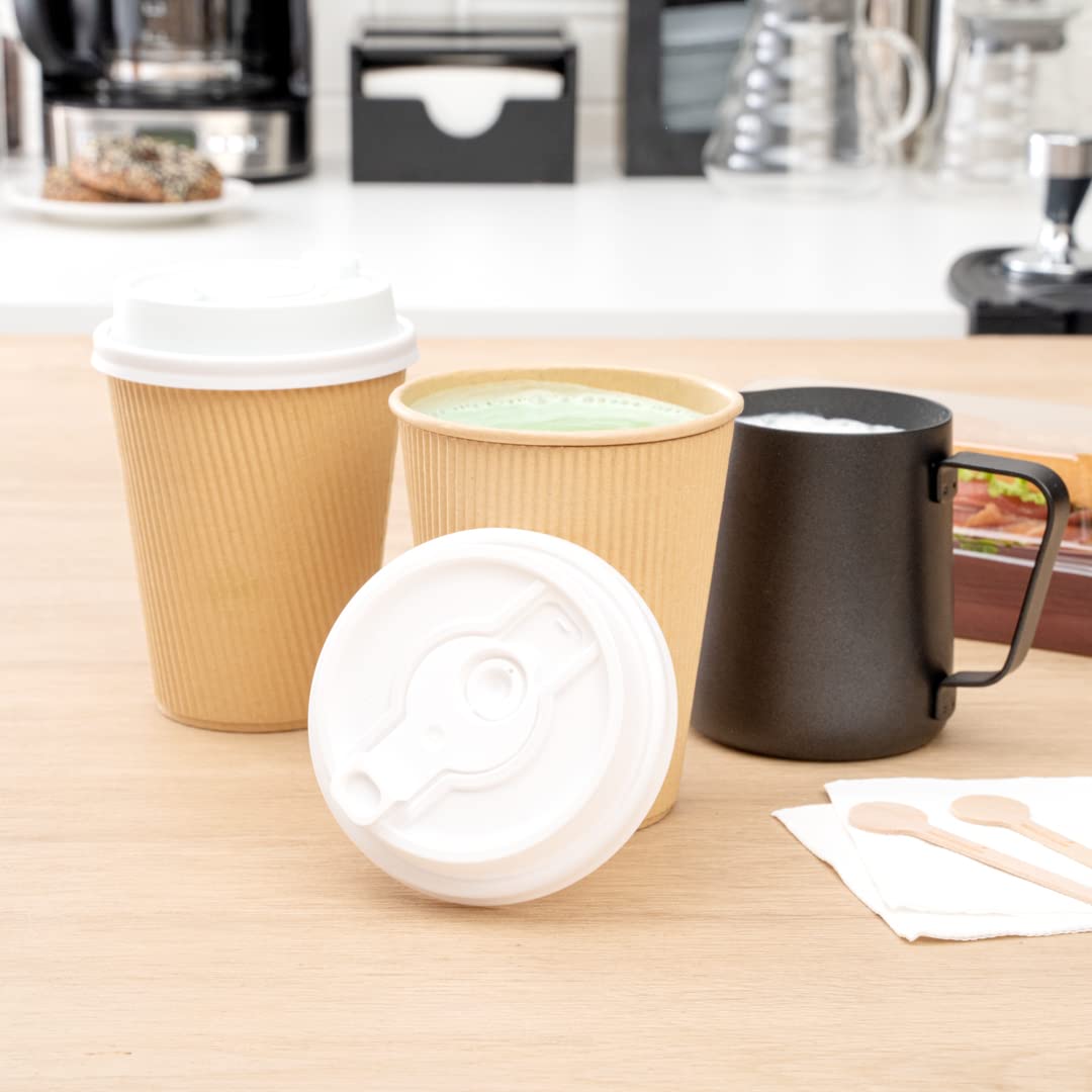 Restpresso Disposable Paper Cup Lids for 8oz 12oz 16oz 20oz Coffee Cups - 500 Pack White Plastic Hot Drink Lids with Straw Slot & Double Plug (Cups Sold Separately) - Perfect for Coffee Shops, Cafes, and Takeout Restaurants