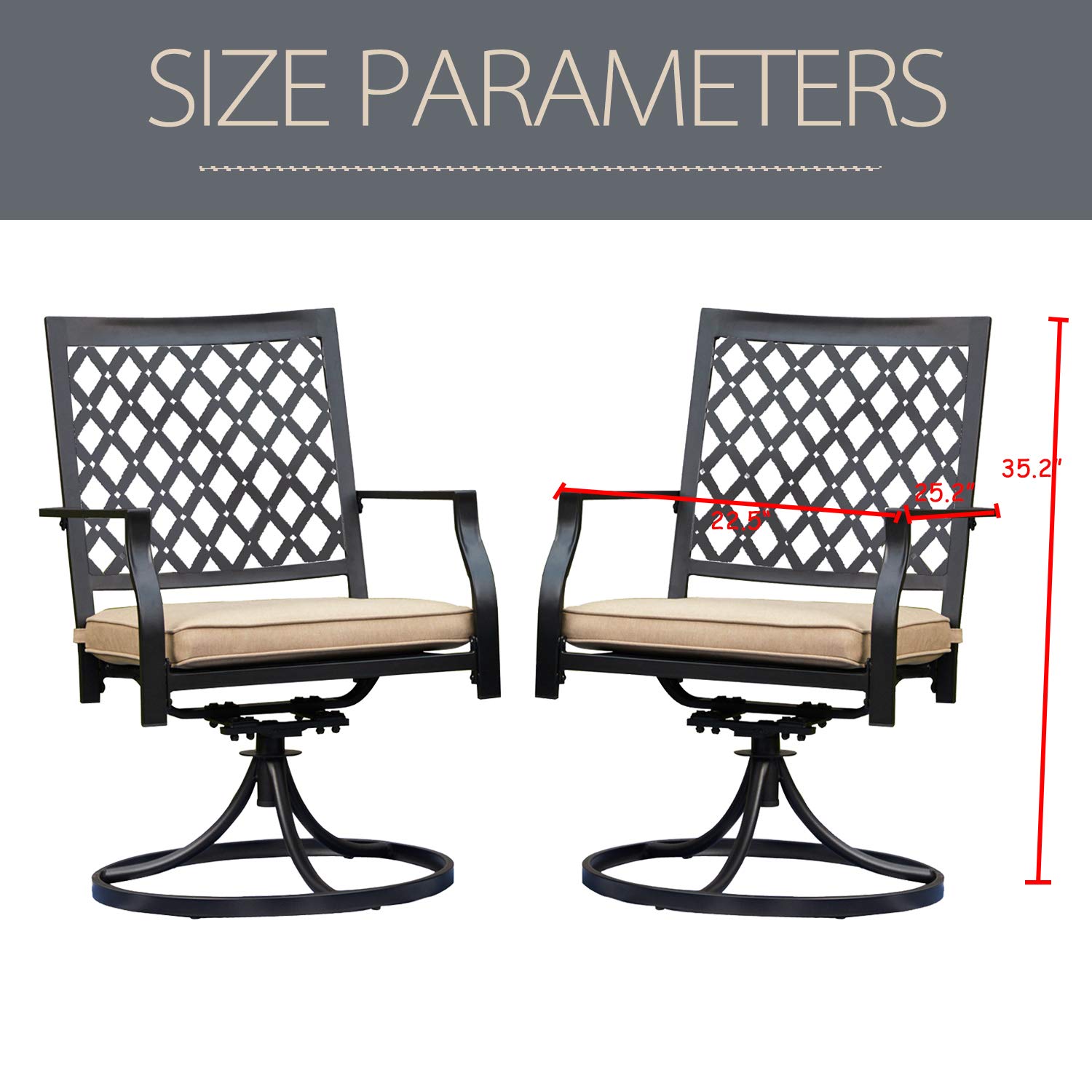 LOKATSE HOME 2-Piece Patio Swivel Rocker Chair Set - Metal Outdoor Dining Chairs with Cushions - Weather-Resistant Garden, Poolside & Backyard Seating Furniture