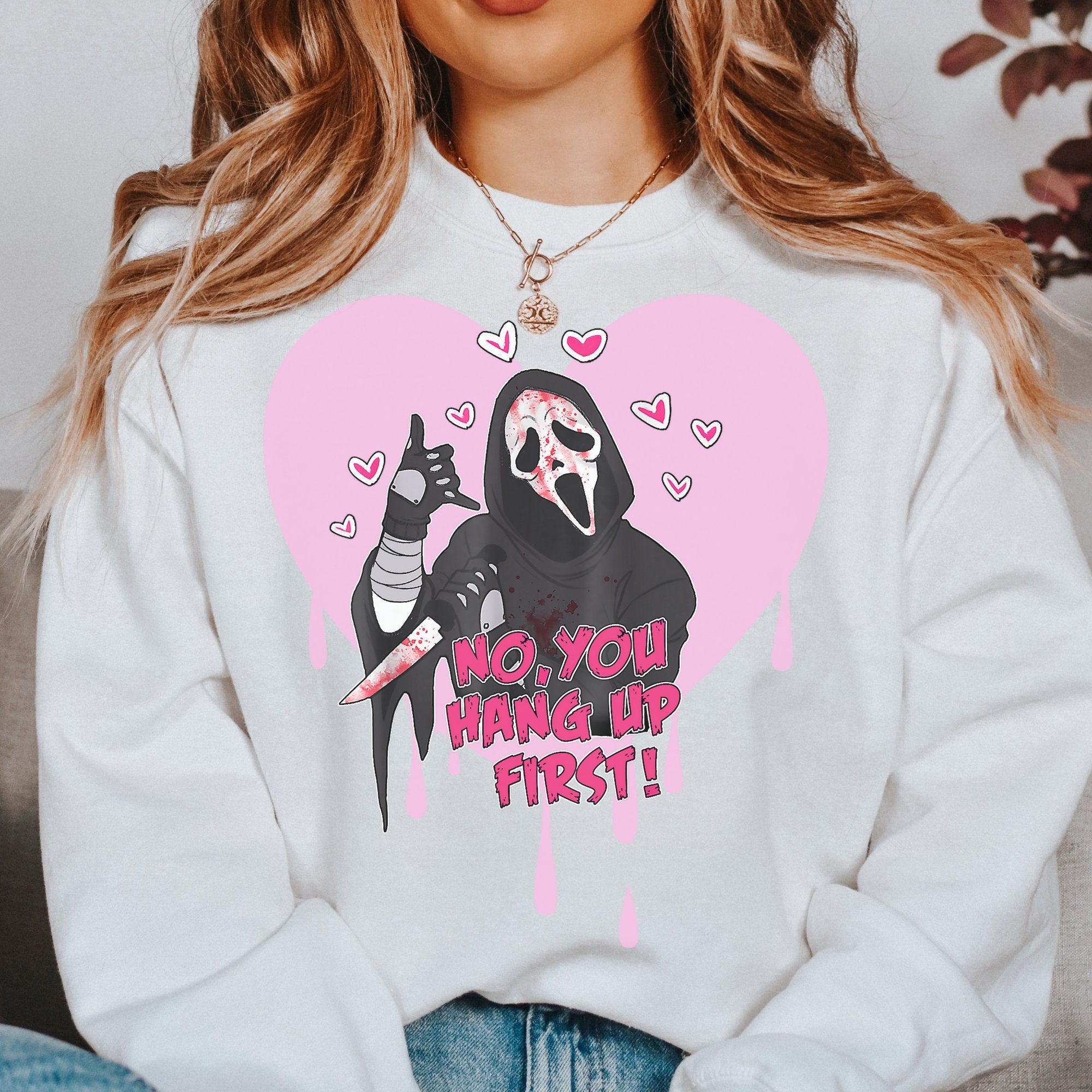 Ghostface Scream Sweatshirt - No You Hang Up Horror Hoodie | Spooky Valentine's Day Gift for Horror Fans | Perfect for Halloween, Movie Nights & Scary Date Outfits