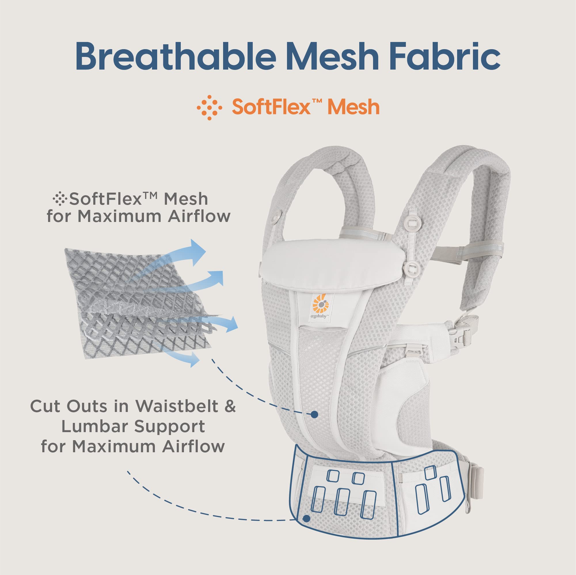 Ergobaby Omni Breeze Baby Carrier - Breathable Mesh Infant Carrier with Lumbar Support (7-45 lbs) for Hands-Free Parenting | Perfect for Hiking, Shopping & Daily Errands (Onyx Black)