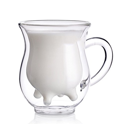 Double Wall Insulated Glass Mug - 8.45oz (250ml) Creative Cute Calf Design Coffee Cup for Hot & Cold Drinks - Perfect for Coffee, Tea, Milk, Smoothies at Home, Office or Gifts