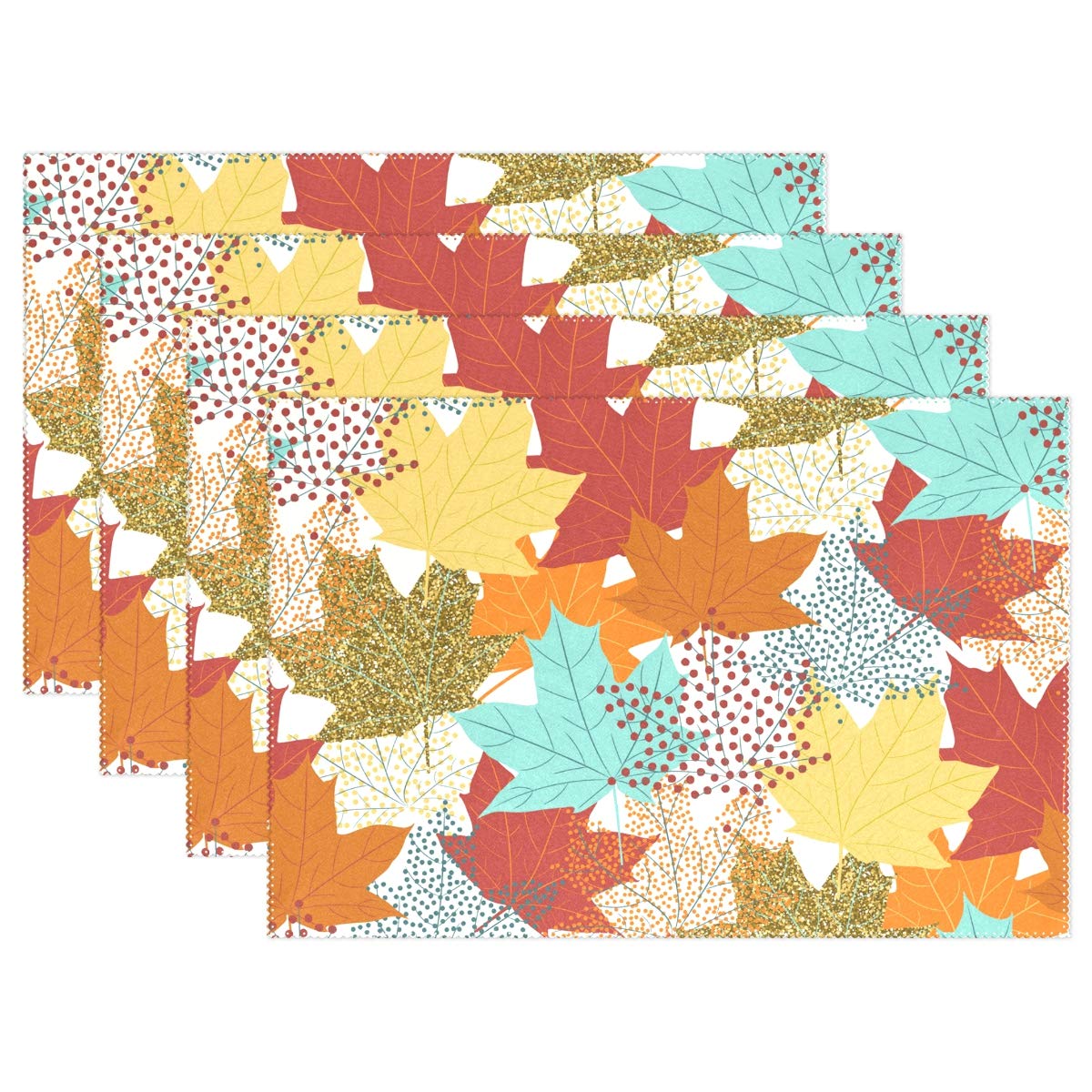 Premium Thanksgiving Placemats Set of 6 - Maple Leaf Design Heat-Resistant Washable Table Mats for Kitchen & Dining Decor (12x18 Inch) - Perfect for Holiday Gatherings, Family Dinners & Autumn Table Settings