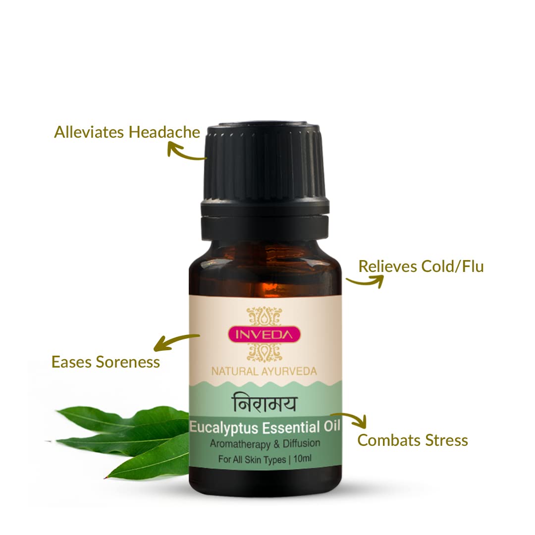 Inveda Pure Eucalyptus Essential Oil for Oily & Acne Prone Skin - 10ml Natural Skin Care Treatment for Clear & Glowing Complexion | Perfect for Aromatherapy, Massage & DIY Beauty Products