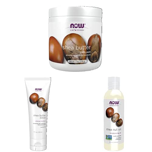 NOW Solutions Shea Butter Bundle - 7oz Skin Emollient, 4oz Lotion & 4oz Shea Nut Oil for Deep Moisturizing | Dry Skin Care, Body Hydration & Hair Treatment | Perfect for Winter Skincare & Natural Beauty Routine