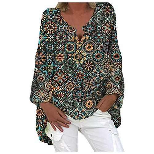 Women's Bohemian Printed Long Sleeve Blouse - Geometric Pattern Puff Sleeve Pullover Tops for Summer | Casual Wear, Beach Cover-Up, Festival Outfit, Office Attire