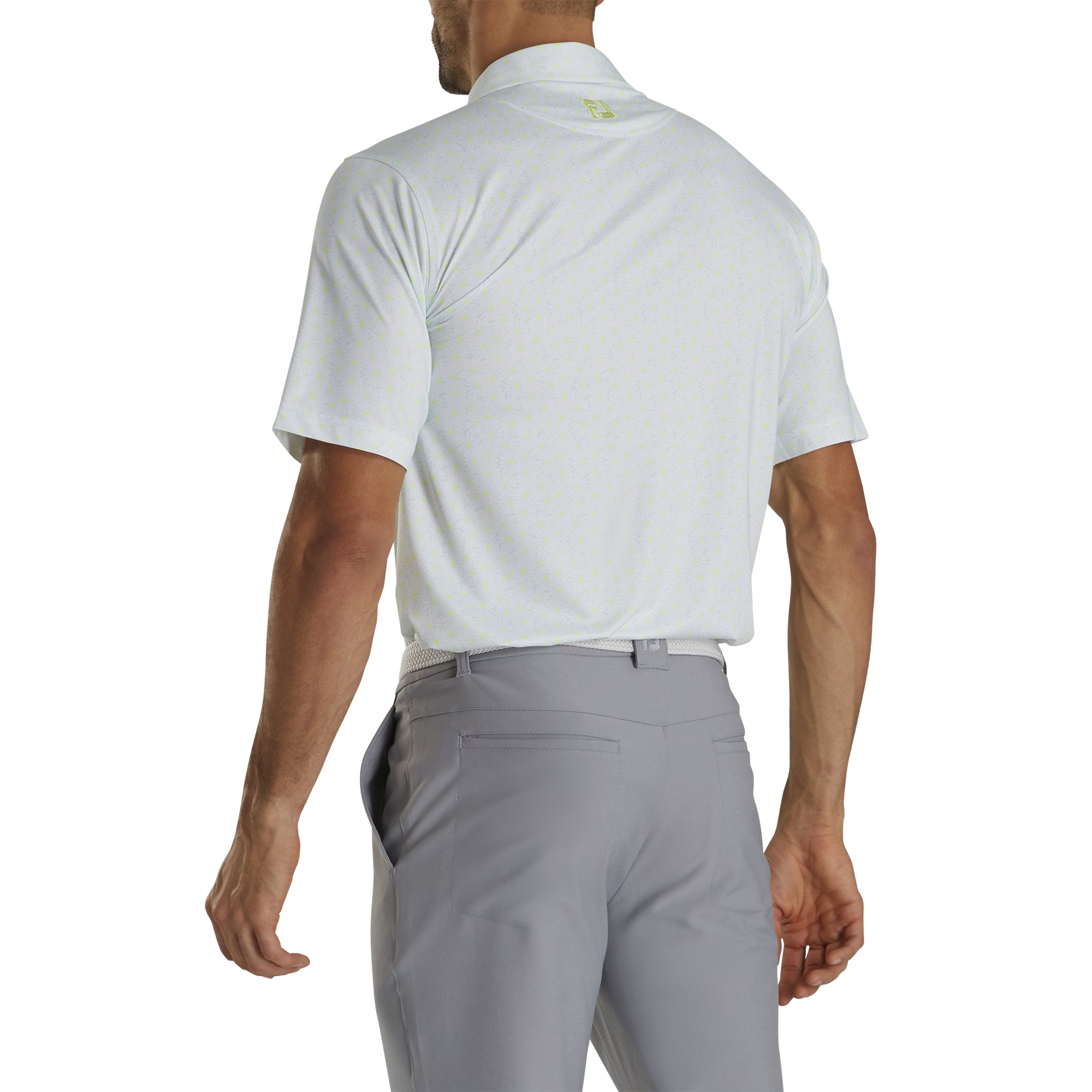 FootJoy Daisy Print Lisle Ice Blue Men's Golf Polo Shirt - Breathable, Moisture-Wicking Performance Top for Golf & Casual Wear