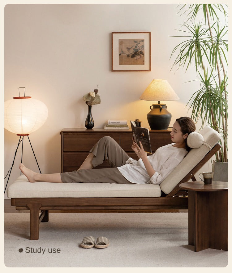 Premium Black Walnut Solid Wood Lounge Single Leisure Sofa Bed - Modern Convertible Daybed for Living Room, Bedroom & Small Spaces