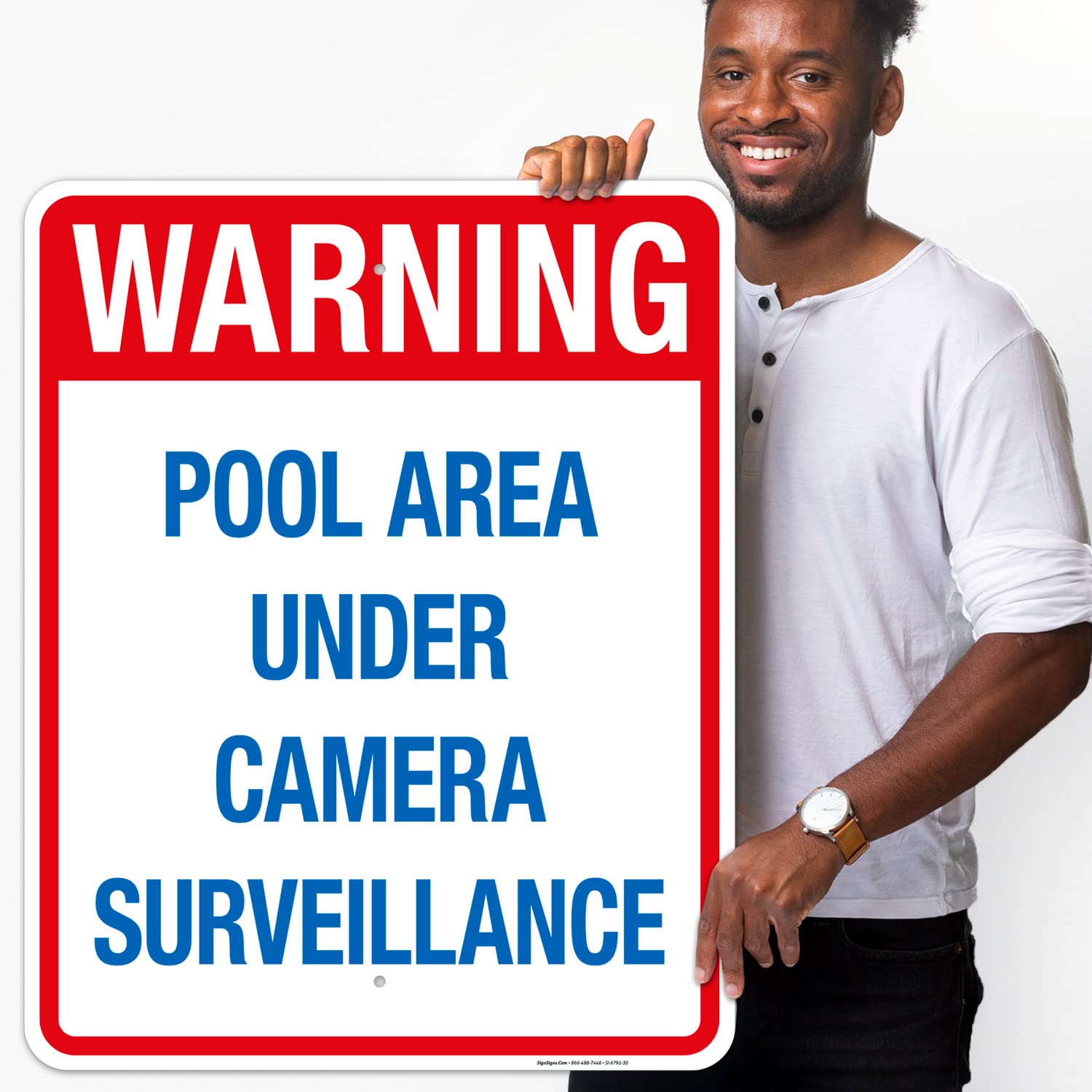Pool Area Under Camera Surveillance Sign - 24x30 Inches, 55 mil Thick HDPS, Durable Safety Sign for Swimming Pools, Parks, and Community Areas - Made in USA
