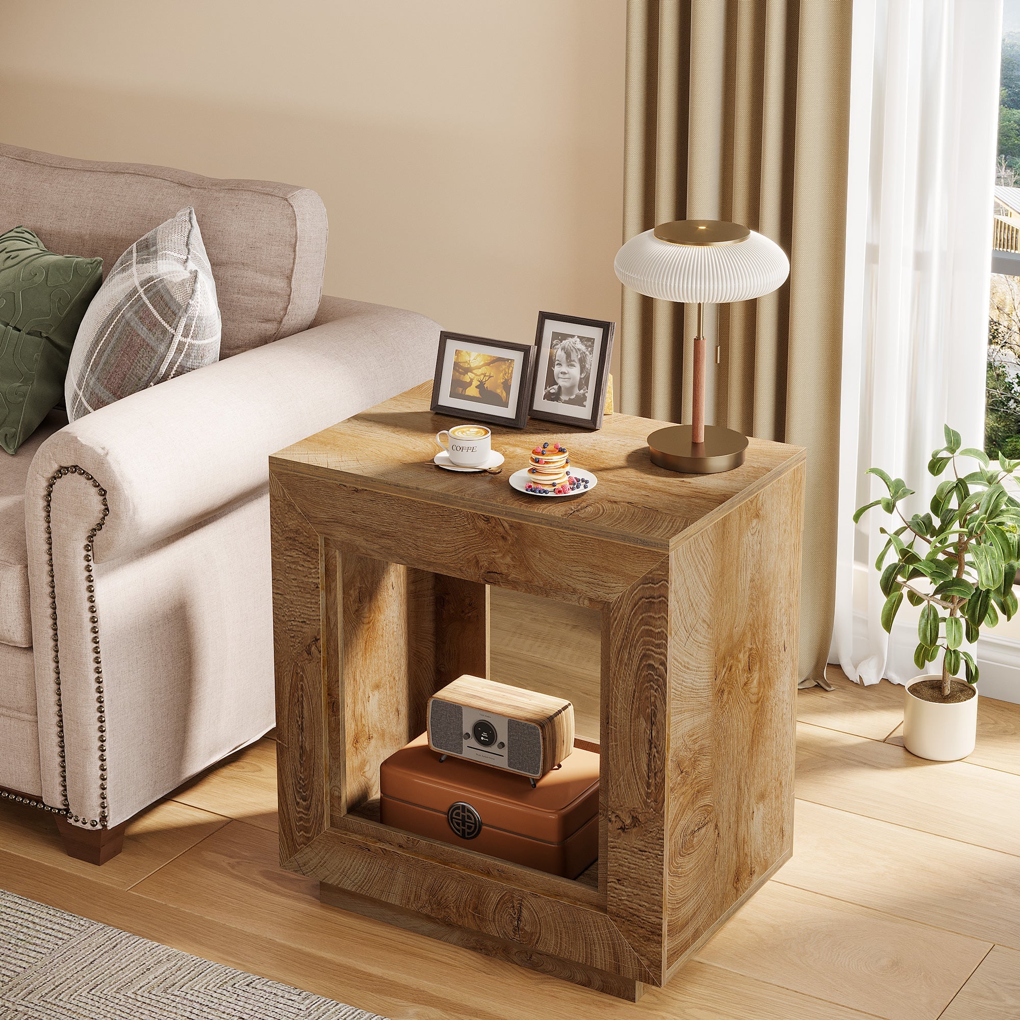 Square Wooden End Table with Storage - Modern Nightstand for Bedroom, Living Room & Office - Perfect for Small Spaces & Home Decor