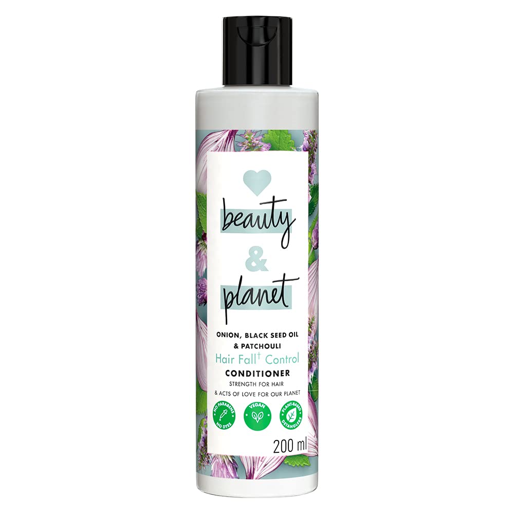 Love Beauty & Planet Onion Oil & Blackseed Oil Hair Conditioner with Patchouli Essential Oil - Hair Fall Control, Paraben & Dye Free (200ml) - Perfect for Dry, Damaged Hair & Scalp Care