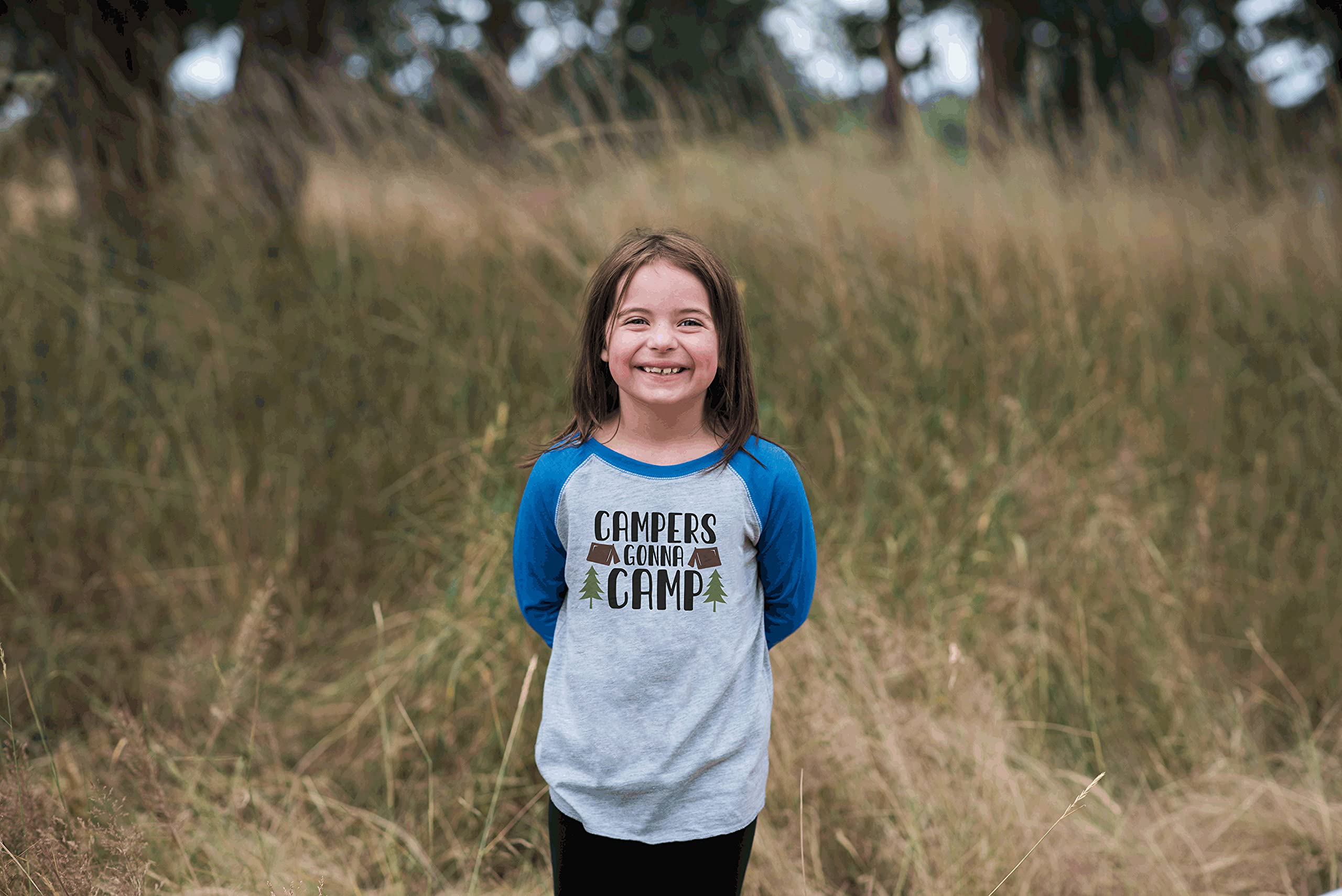 7 ate 9 Apparel Kids Camping T-Shirt - Blue Cotton Tee for Outdoor Adventures, Hiking & Family Camping Trips