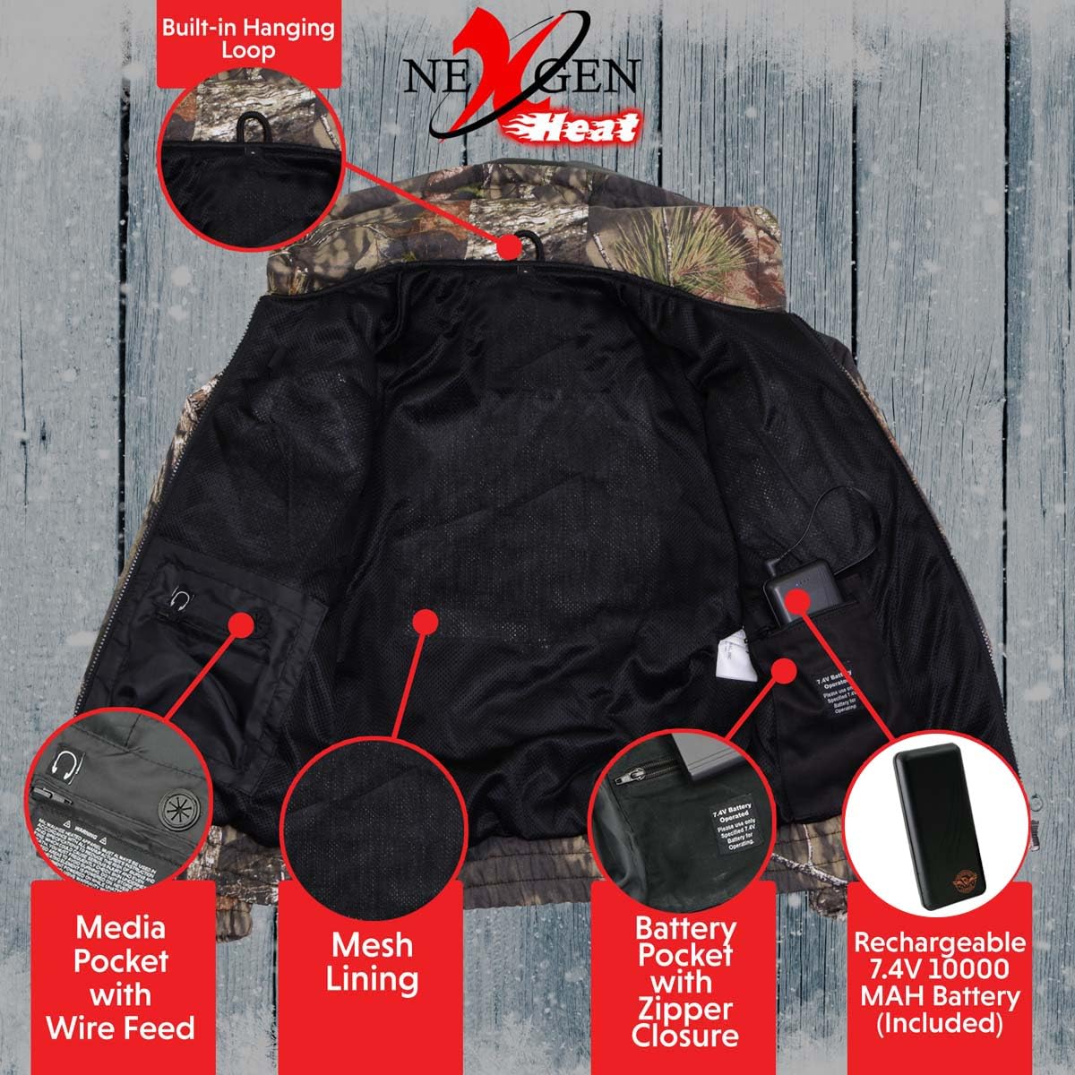 Nexgen Heat NXL2776SET Women's Heated Camouflage Hoodie with Battery Pack - Warm Hunting Jacket for Outdoor Winter Activities, Camping & Cold Weather Adventures