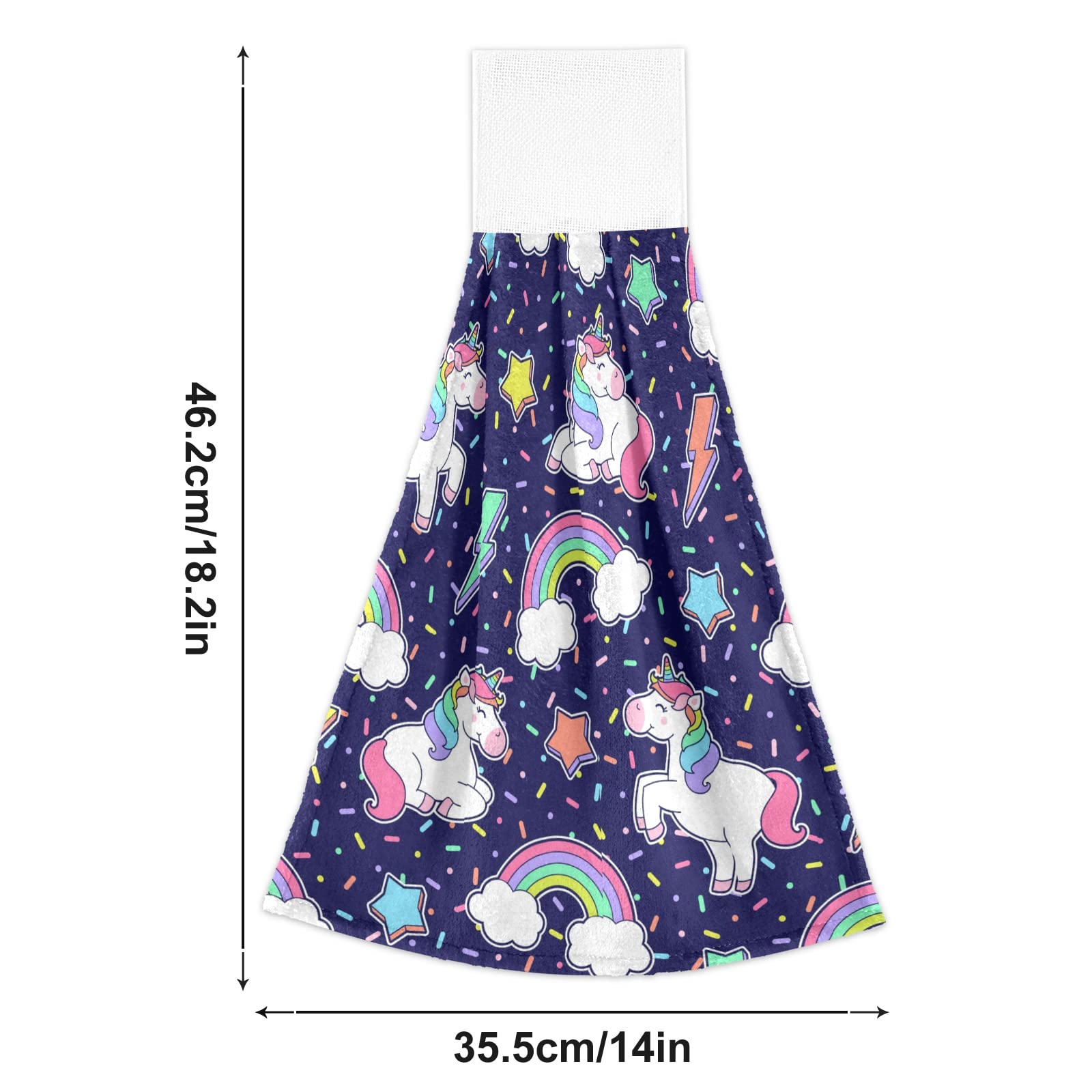 2 Pack Rainbow Unicorn Star Thunder Seamless Hanging Kitchen Hand Towels - Soft Fast Drying Bath & Face Towels with Hook & Loop - Perfect for Kitchen, Bathroom, Dishwashing & Home Cleaning