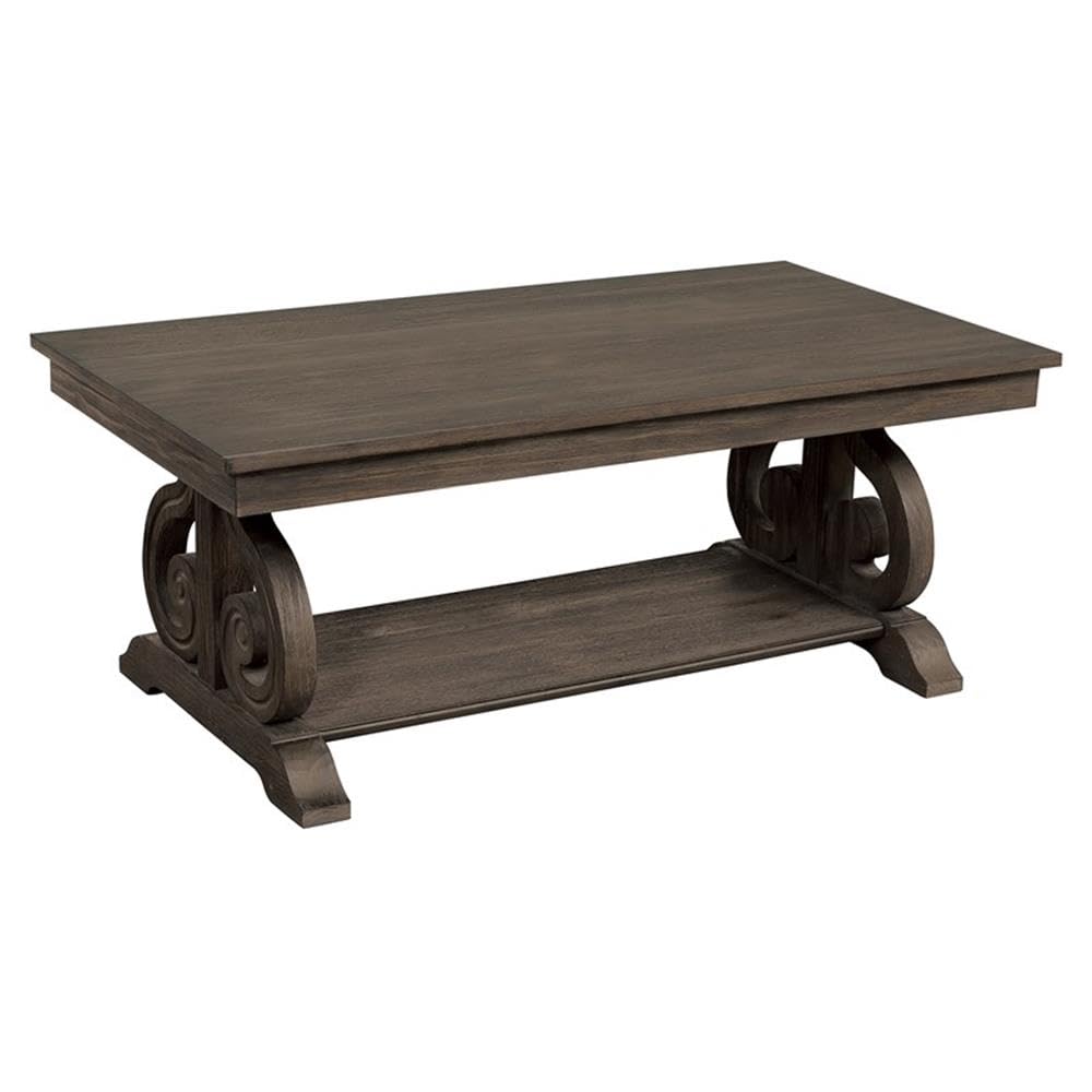 Lexicon Toulon Wood Coffee Table in Distressed Dark Oak - Modern Rustic Living Room Furniture for Home Decor & Entertainment Areas