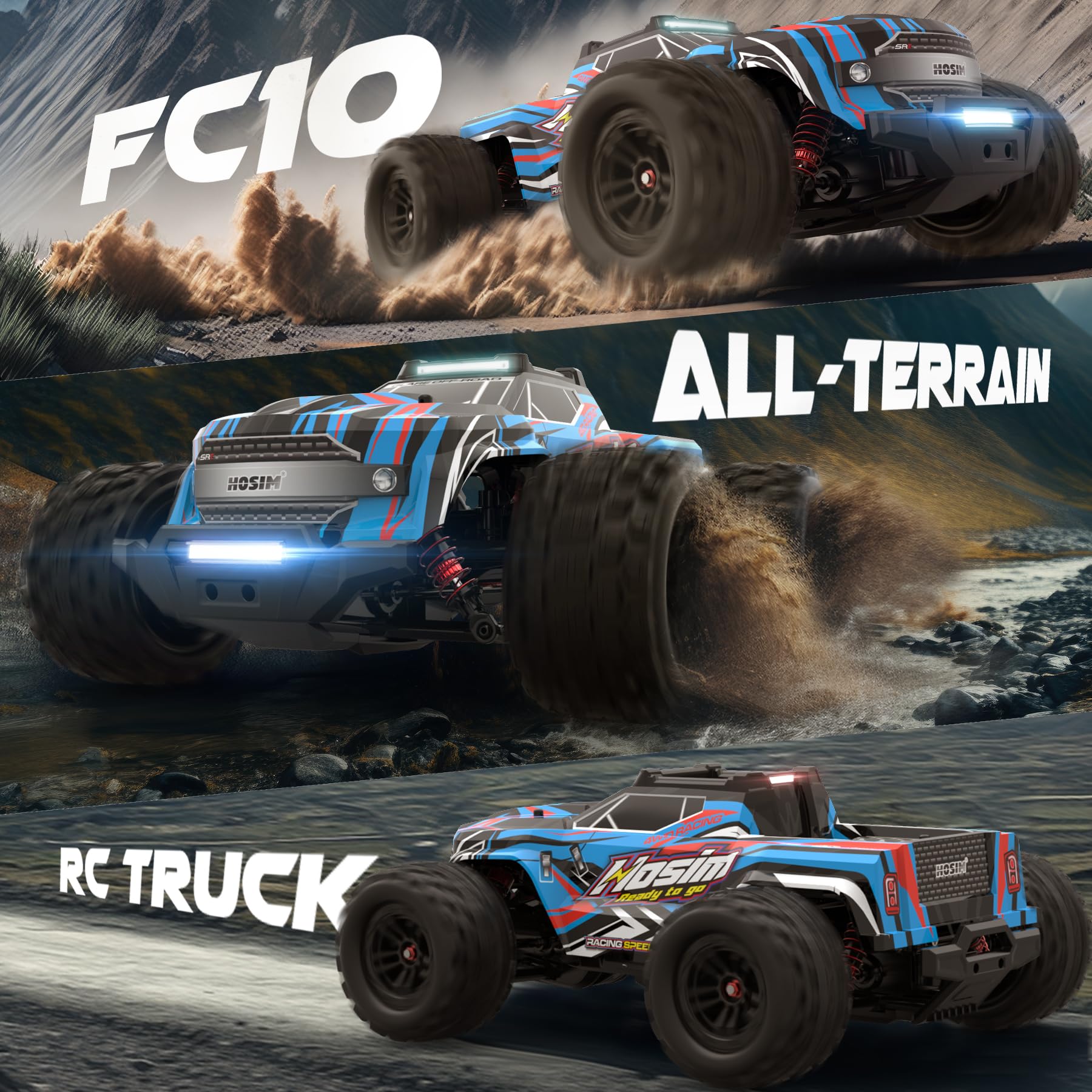 **Hosim 1:14 Scale RC Cars with Colorful LED Lights - 40+ KPH High-Speed Remote Control Car, 4WD Off-Road Waterproof RC Trucks for Boys, Kids & Adults - Perfect for Outdoor Racing, Crawling & Jumping**