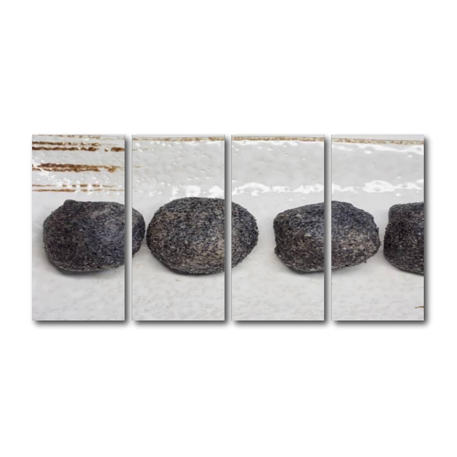 Asian Food Black Sesame Glutinous Rice Cake Wall Art Prints - Stretched & Framed 4 Panel Canvas Paintings for Home & Living Room Decor - Ready to Hang | Perfect for Kitchen, Dining Room & Asian Restaurant Decor