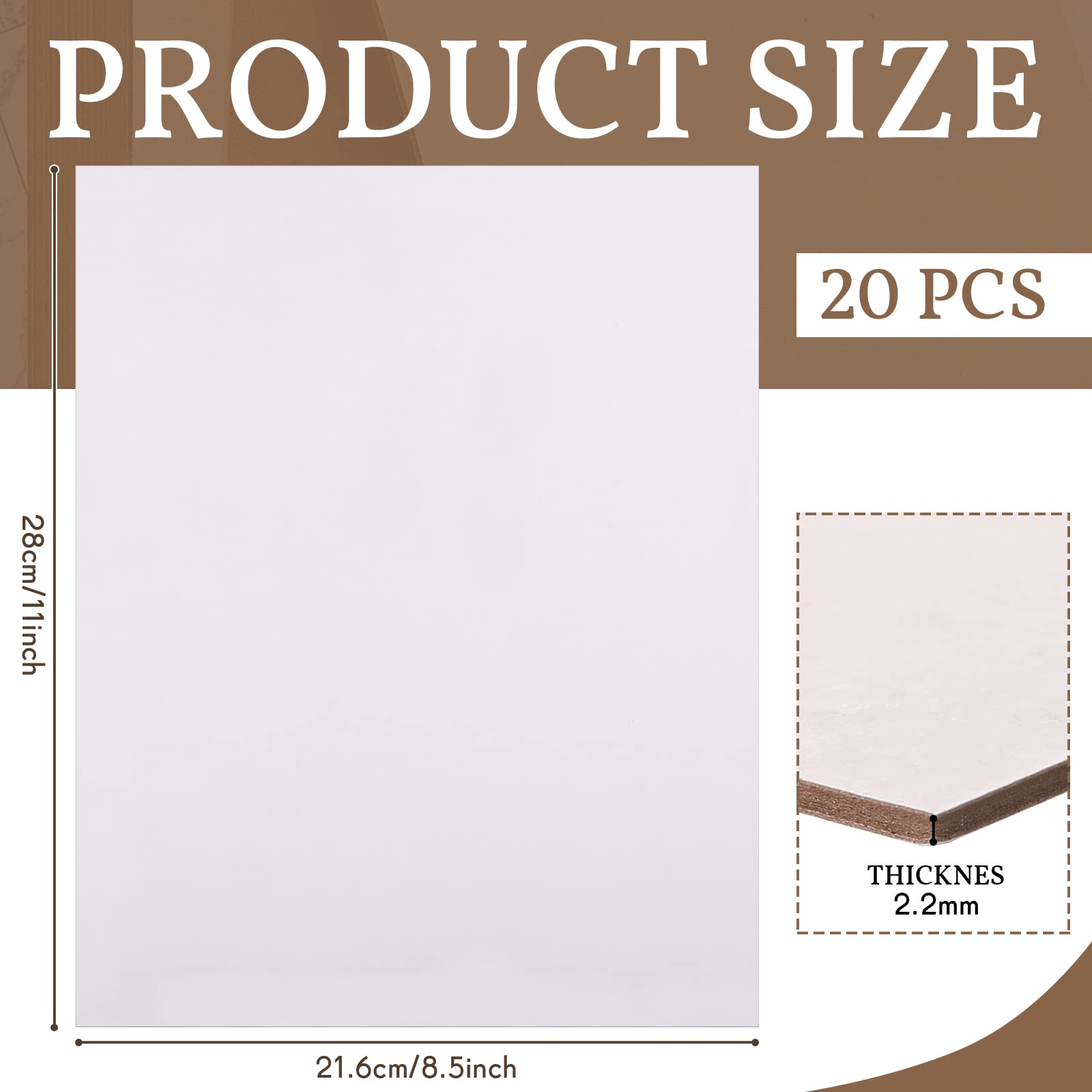 20 Pcs Heavy Duty Kraft Chipboard Sheets - 11 x 8.5 Inch 80PT White Bookbinding Boards for DIY Book Covers, Scrapbooking & Card Making | Premium Binder Board for Crafting, Packaging & Photo Albums