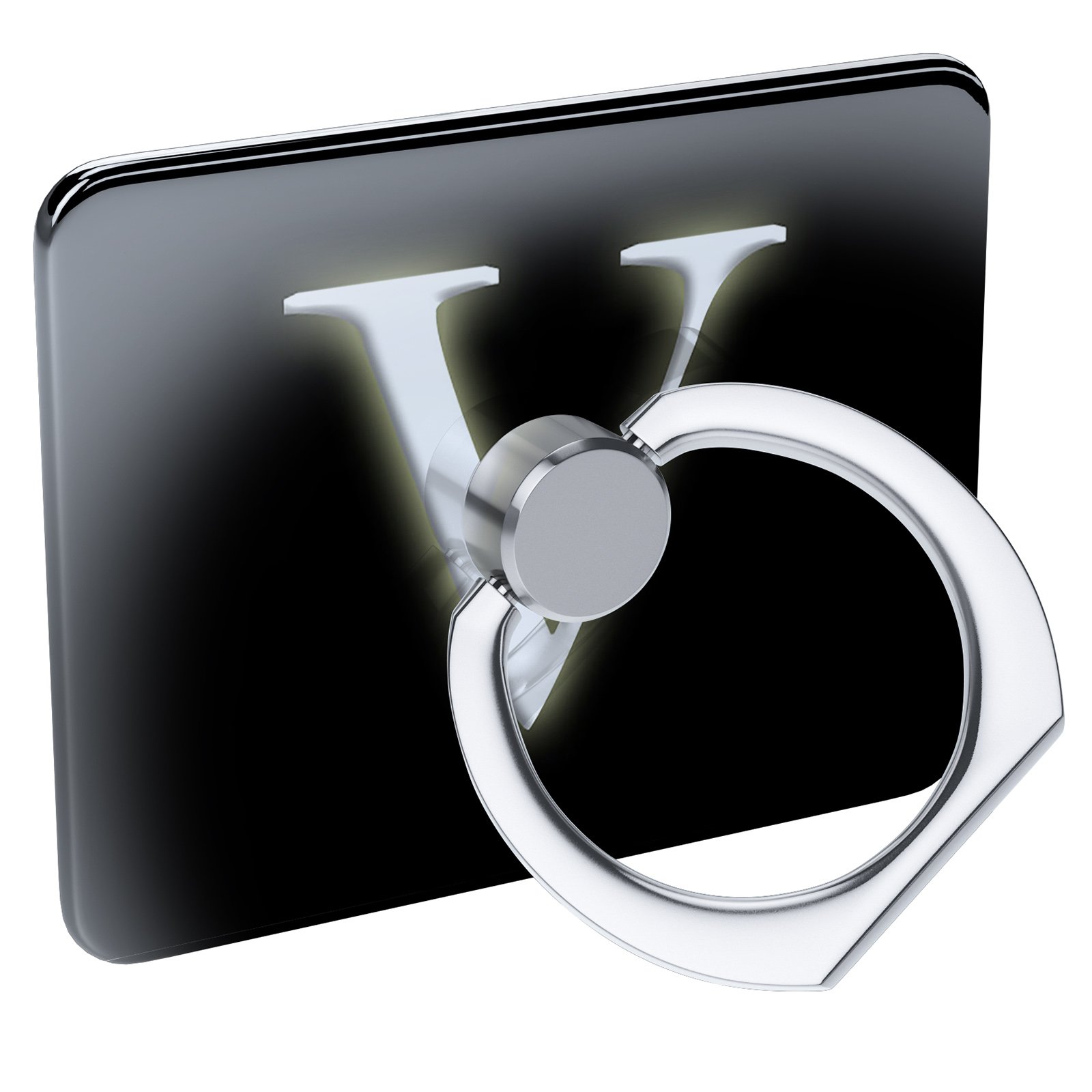 Cell Phone Ring Holder V Black Characters - Collapsible Grip & Stand for Phones, Tablets, and E-Readers - Perfect for Watching Videos, Taking Selfies, and Secure Grip on the Go