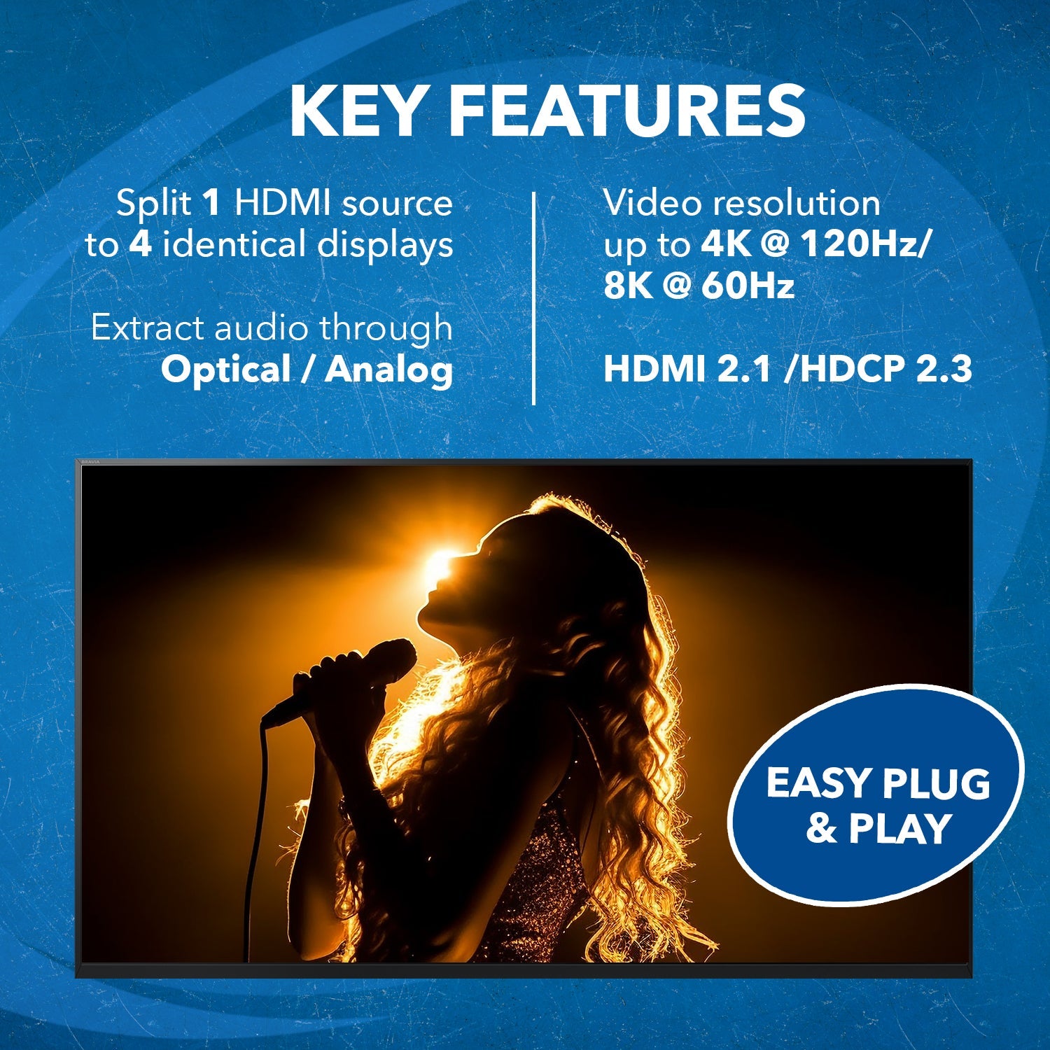 8K 1 in 4 Out HDMI Splitter with Audio Extraction & EDID Management (BK 104A) - Perfect for Home Theater, Gaming & Multi-Screen Presentations