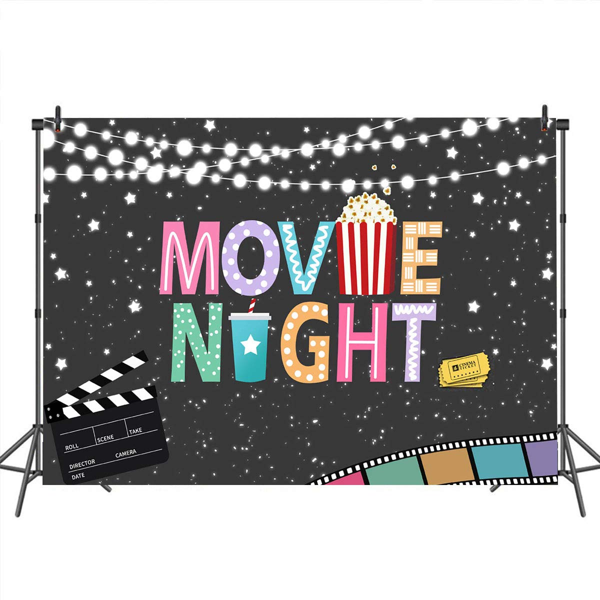 Premium Hollywood Movie Night Backdrop - Cinema Party Decor for Birthday, Awards & Photoshoot (Popcorn Theme) | Perfect for Movie Themed Parties, Home Theater Decorations & Photography Backgrounds