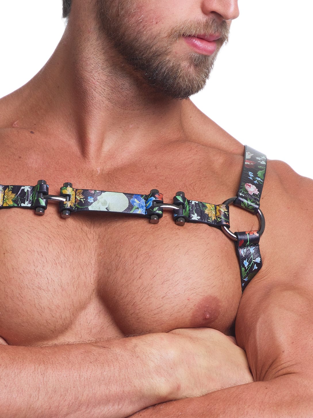 Dutch Floral Leather Harness Black - Gothic BDSM Bondage Gear for Adults, Fashionable Biker Choker Collar - Perfect for Fetish Parties, Cosplay & Alternative Fashion