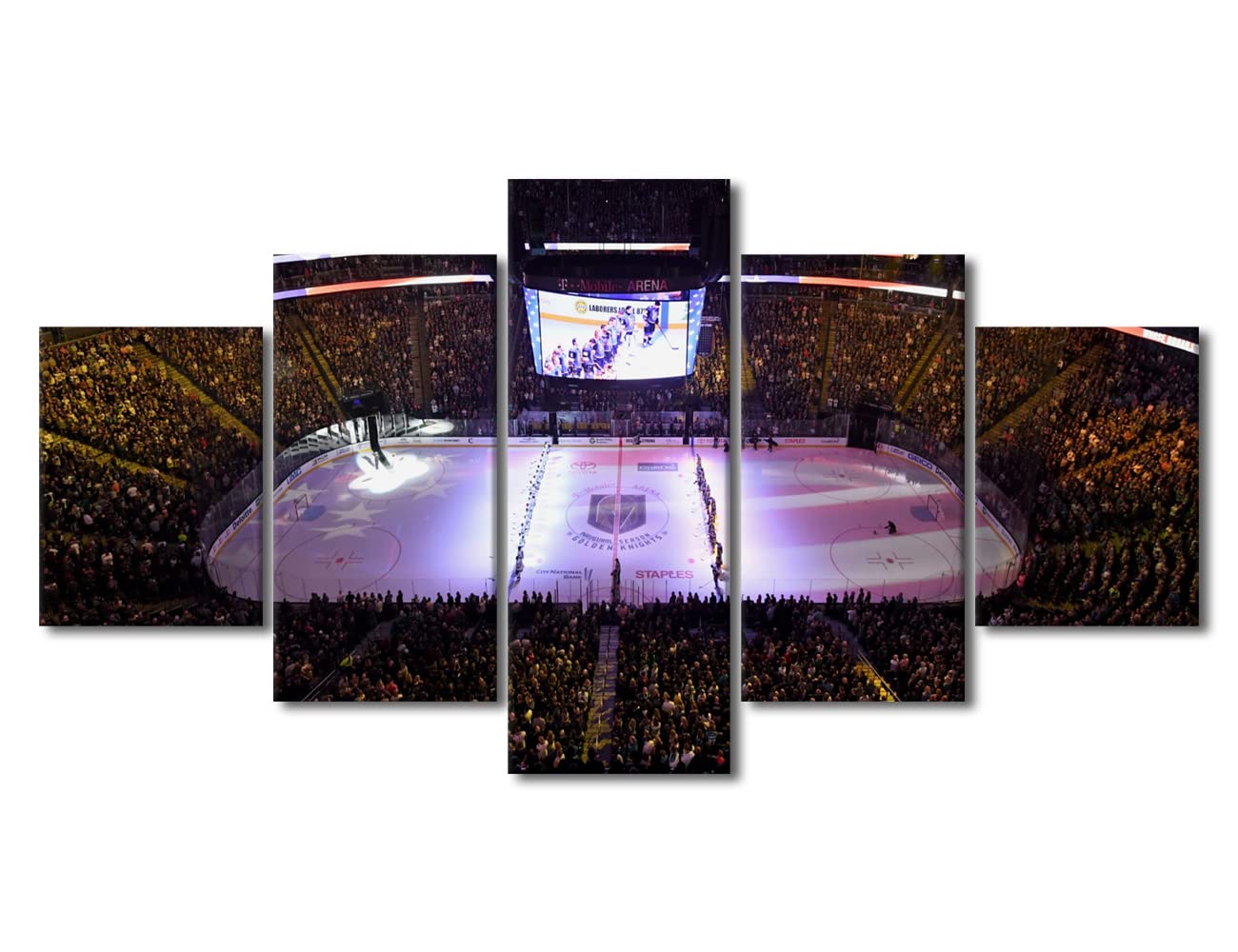 5-Piece Ice Hockey Team Canvas Wall Art - Framed Ready to Hang (60''W x 32''H) - Ice Hockey Stadium Pictures for Living Room Decor - Perfect for Hockey Fan Cave, Man Cave, Sports Bar & Game Room Wall Decor