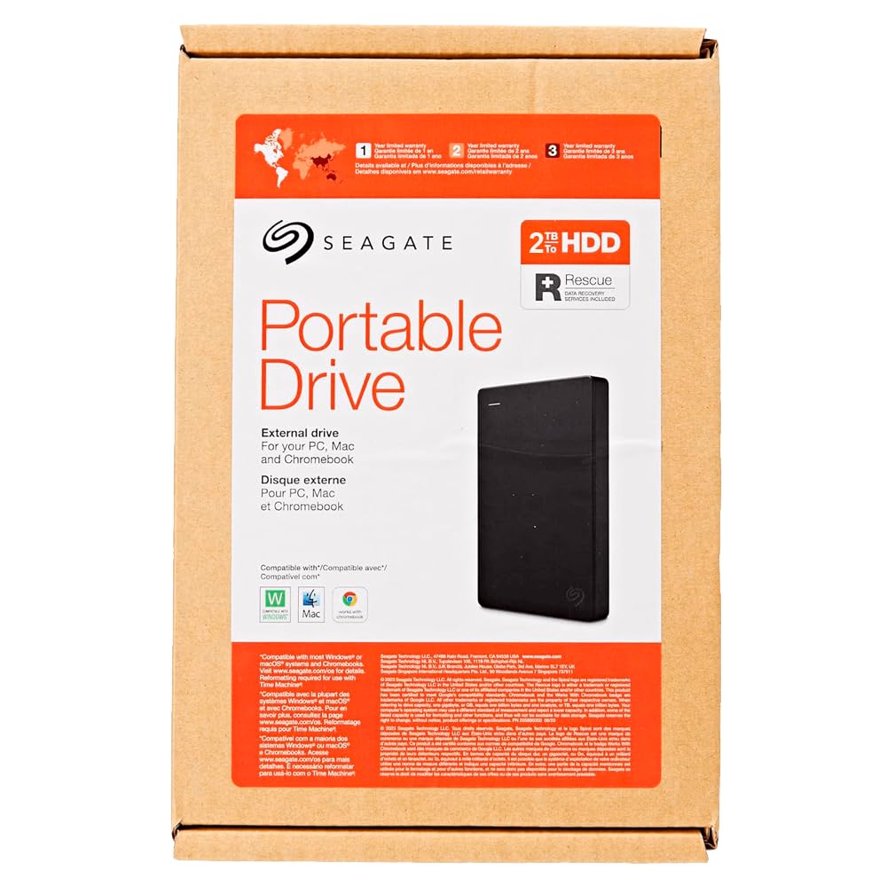 Seagate Portable 2TB External Hard Drive HDD USB 3.0 for PC, Mac, PlayStation & Xbox - Fast Data Transfer, Plug & Play - 1-Year Rescue Service (STGX2000400) - Perfect for Gaming, Backup, Travel & Office Storage
