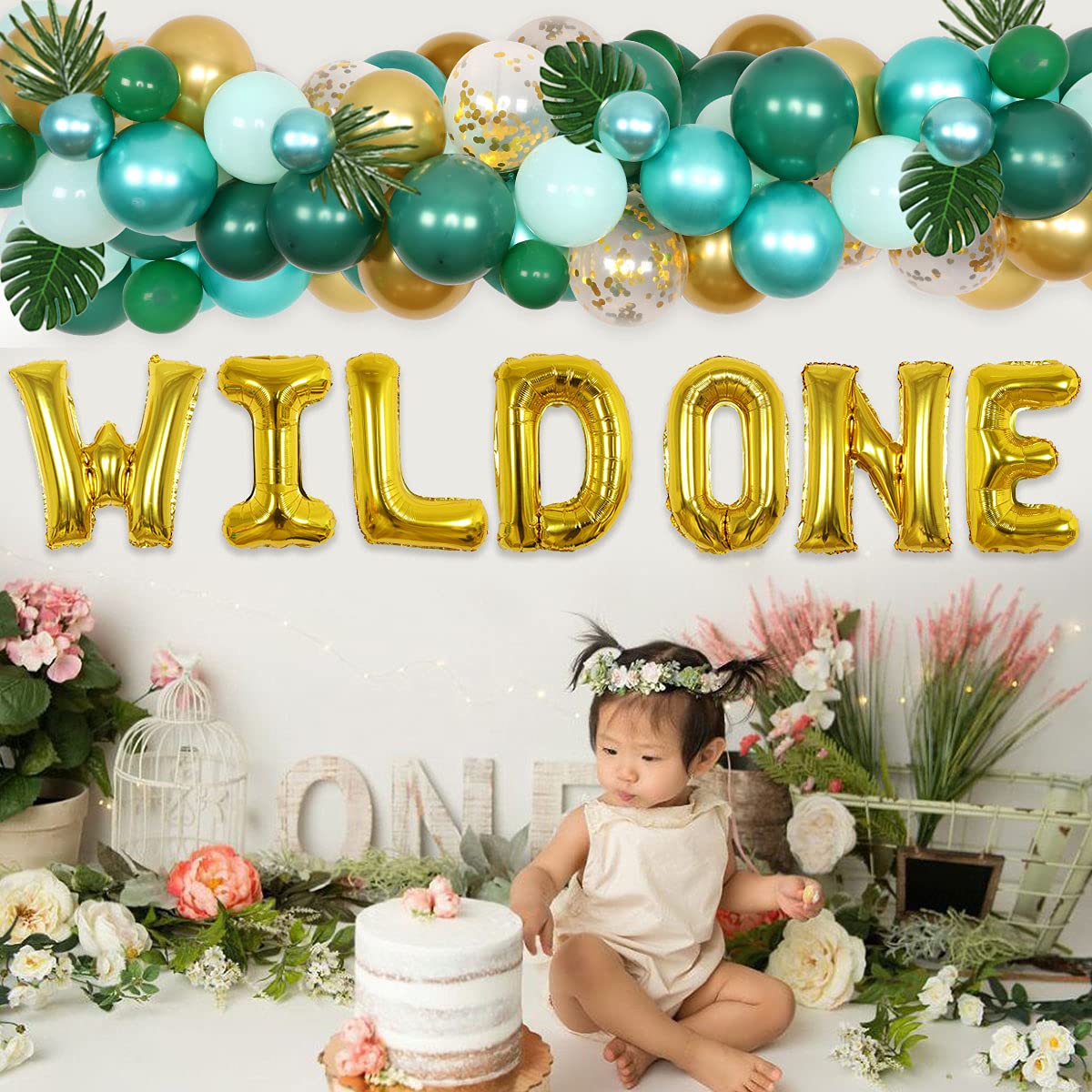 Wild One Birthday Decorations for Boys & Girls - Jungle Safari Theme 1st Birthday Party Supplies - Green Balloon Garland Arch Kit | Perfect for Baby's First Birthday, Jungle-Themed Parties & Photo Backdrops