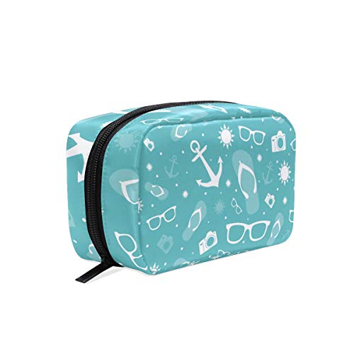 Stylish Turquoise Travel Makeup Bag - Portable Cosmetic Organizer with Anchor Design for Summer, Sunglasses & Camera Storage | Perfect for Beach Trips, Vacations & Daily Use