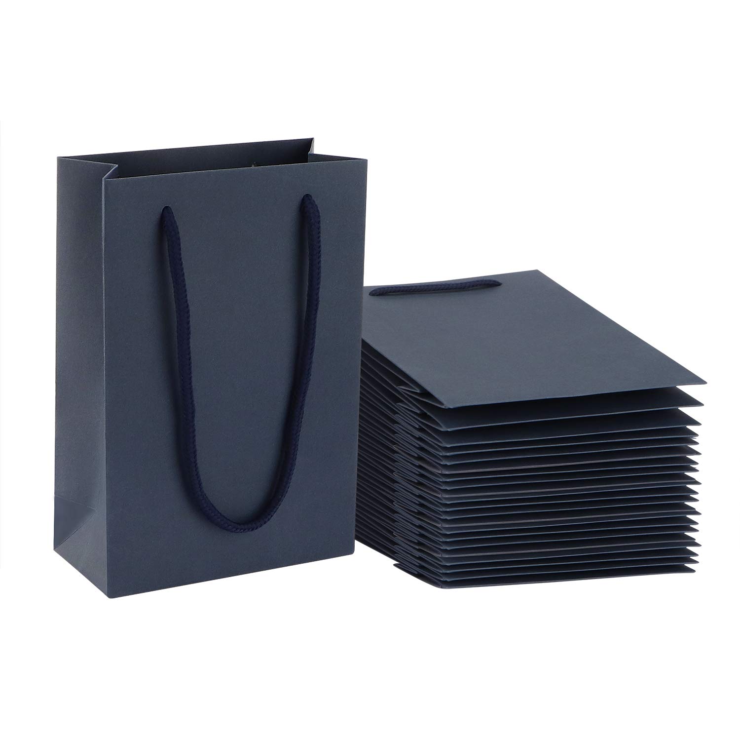 Premium Navy Blue Kraft Paper Gift Bags with Handles - 5.1