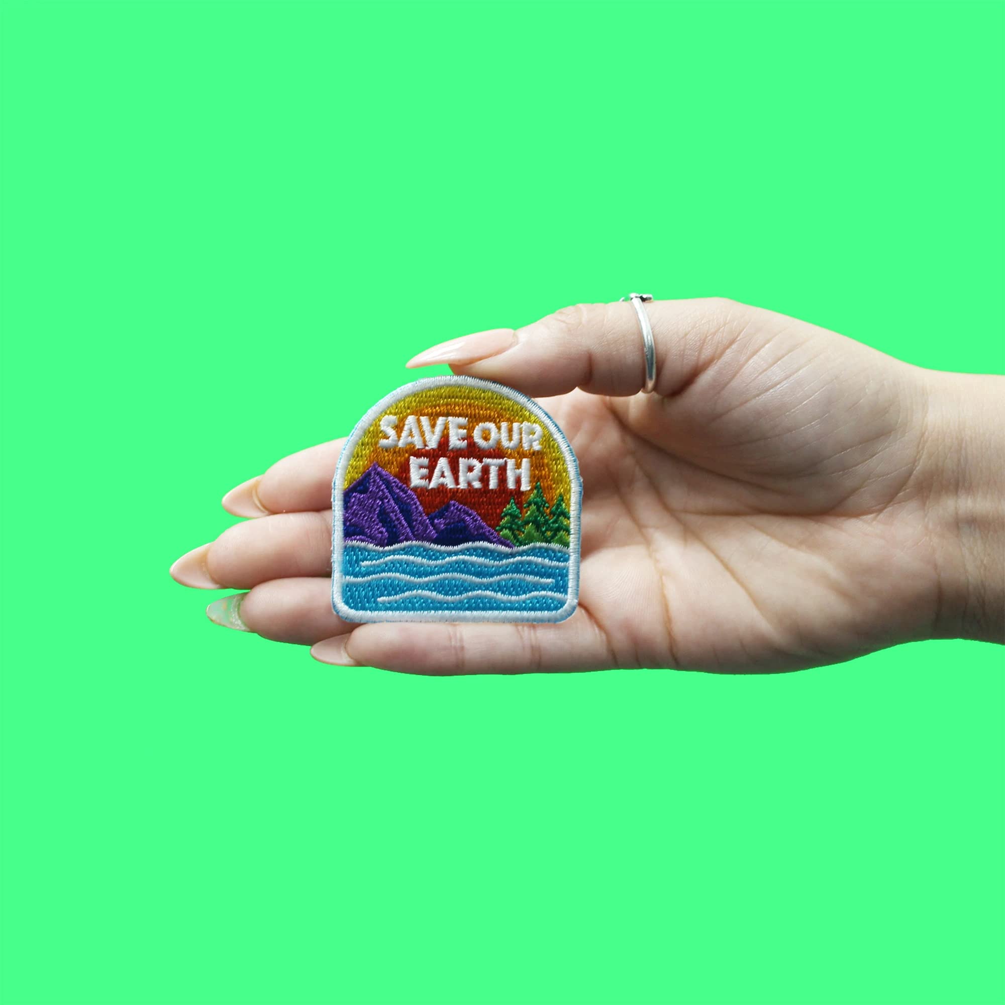 Eco-Friendly Save Our Earth Embroidered Iron-On Patch - Perfect for Jackets, Backpacks & DIY Crafts | Sustainable Fashion Accessory
