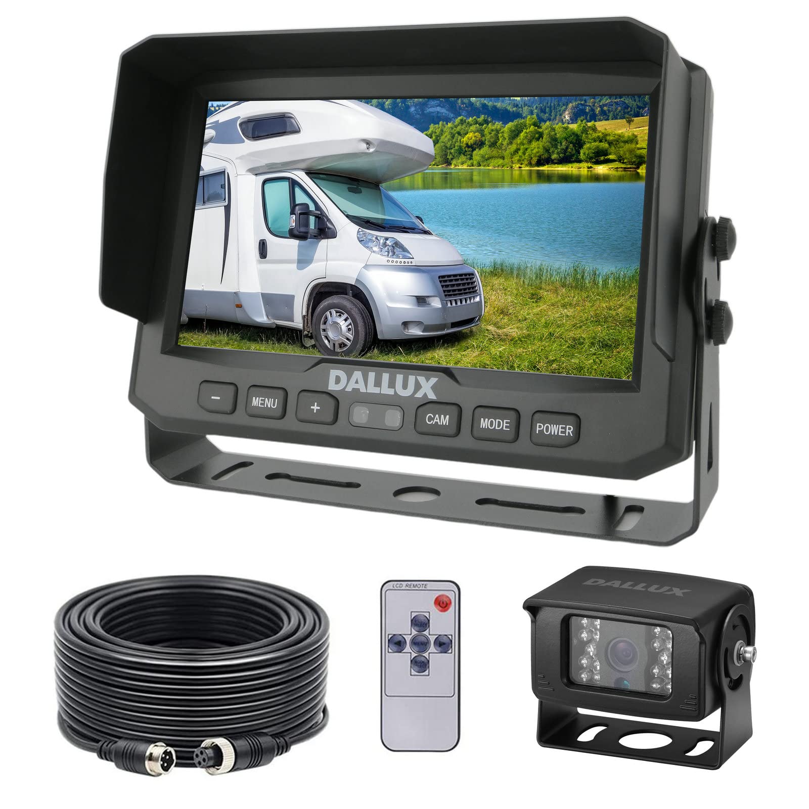 Waterproof Night Vision Backup Camera Kit with 7-Inch Monitor for Trucks, Vans, RVs & Trailers - 12-24V Vehicle Rear View System for Safe Parking & Reversing in Low Light Conditions