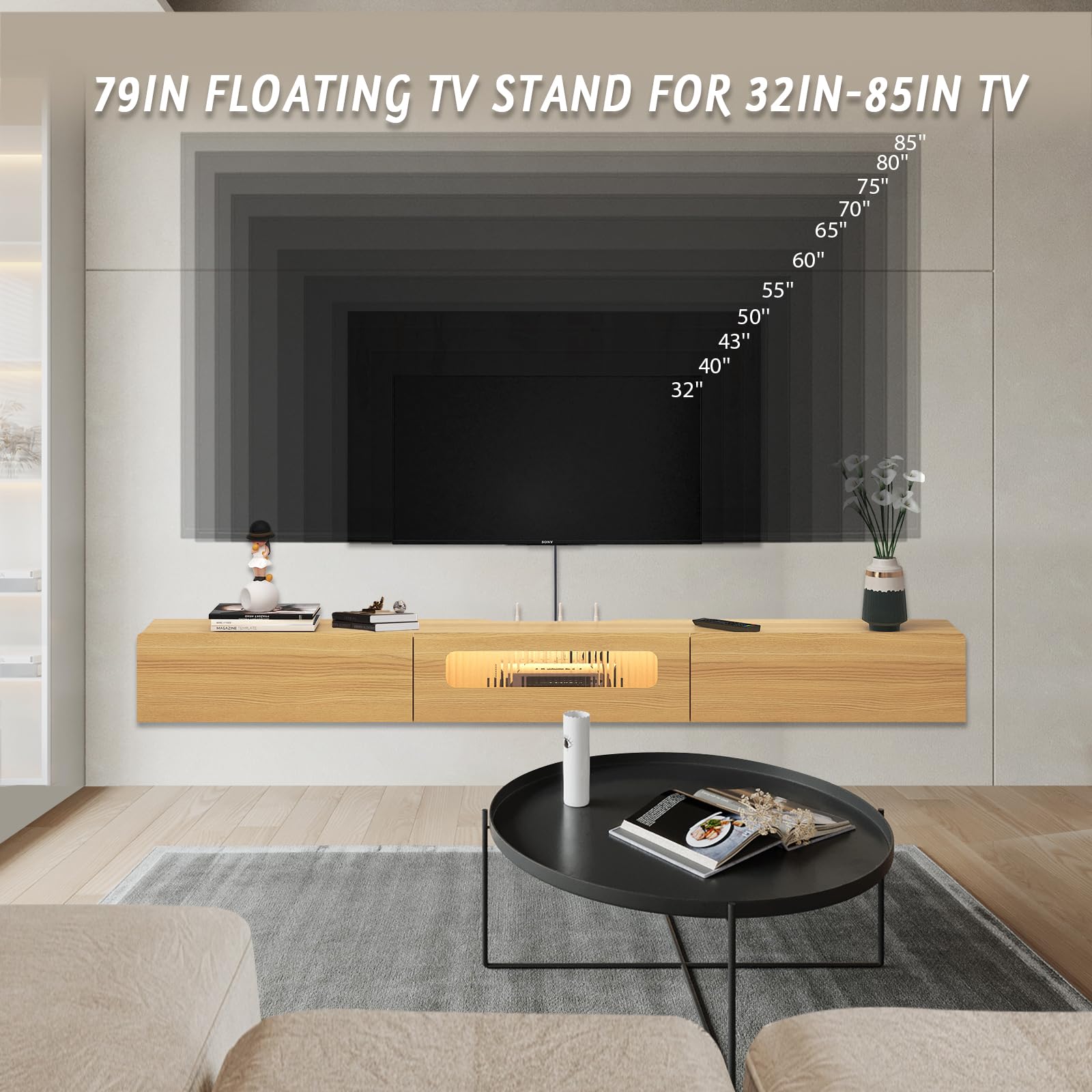 Floating TV Stand with LED Lights - 79
