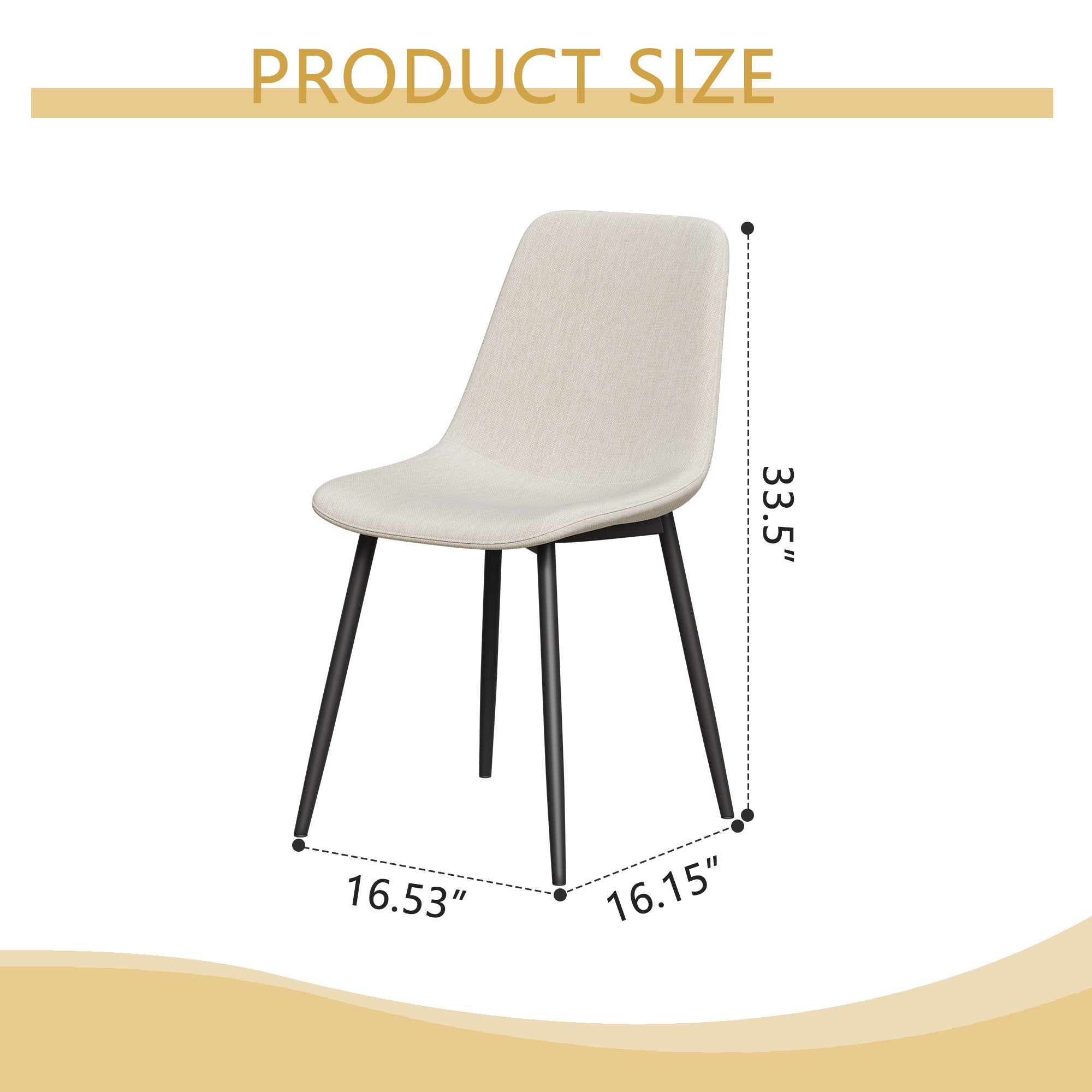 Modern Kitchen Dining Chairs Set of 4 - Linen Padded Seats with Sturdy Black Metal Legs (Beige) - Perfect for Home, Office, Restaurant & Cafe Use