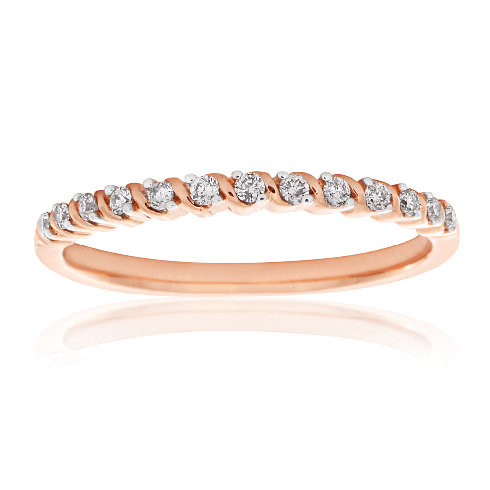 9ct Rose Gold Diamond Ring with 13 Brilliant Cut Diamonds & Rhodium Plated Claws - Elegant Engagement & Wedding Jewelry for Women