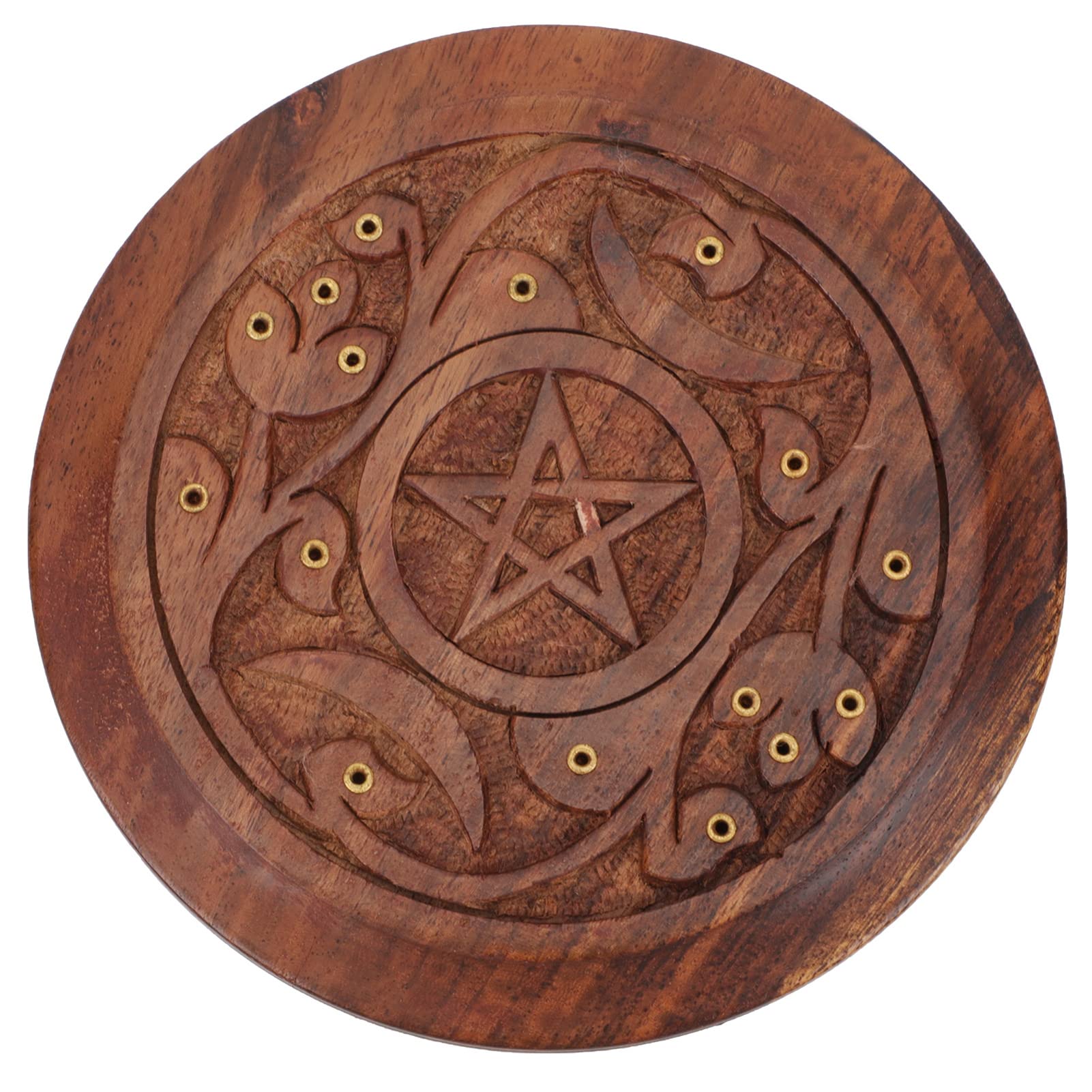 Yardwe Wooden Star Incense Burner Holder - Astrology Pentacle Altar Plate with Tray for Wiccan, Tarot & Spiritual Rituals - Perfect for Meditation, Home Decor & Witchcraft Supplies (Brown)