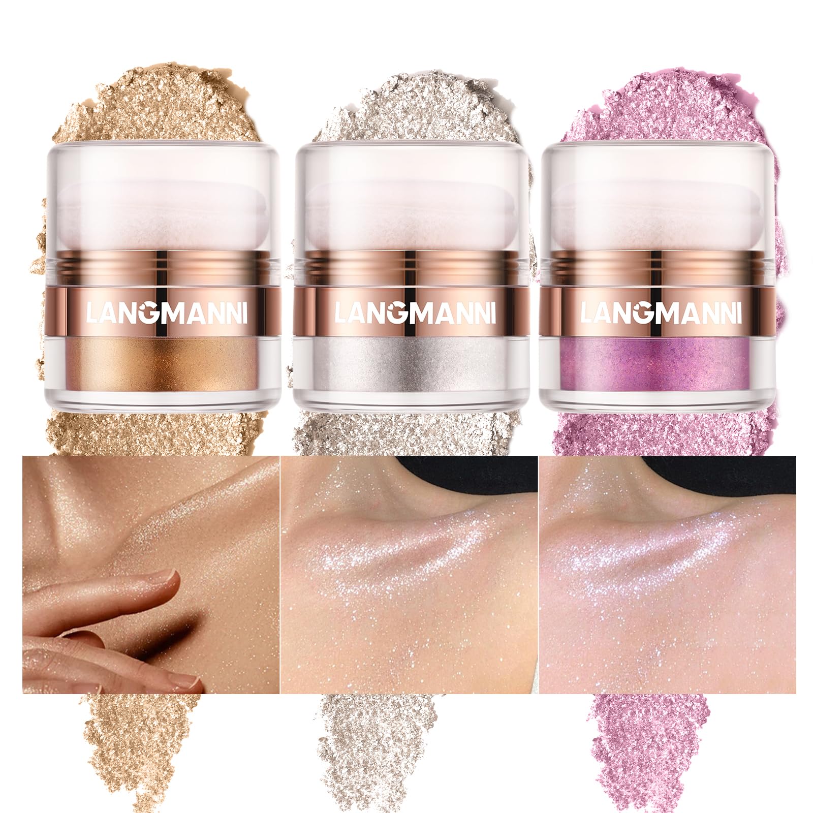 Glitter Body Highlighter Powder - Shimmer & Sparkle Face & Body Makeup with Sponge Applicator (Golden) | Perfect for Parties, Festivals & Night Out Glow