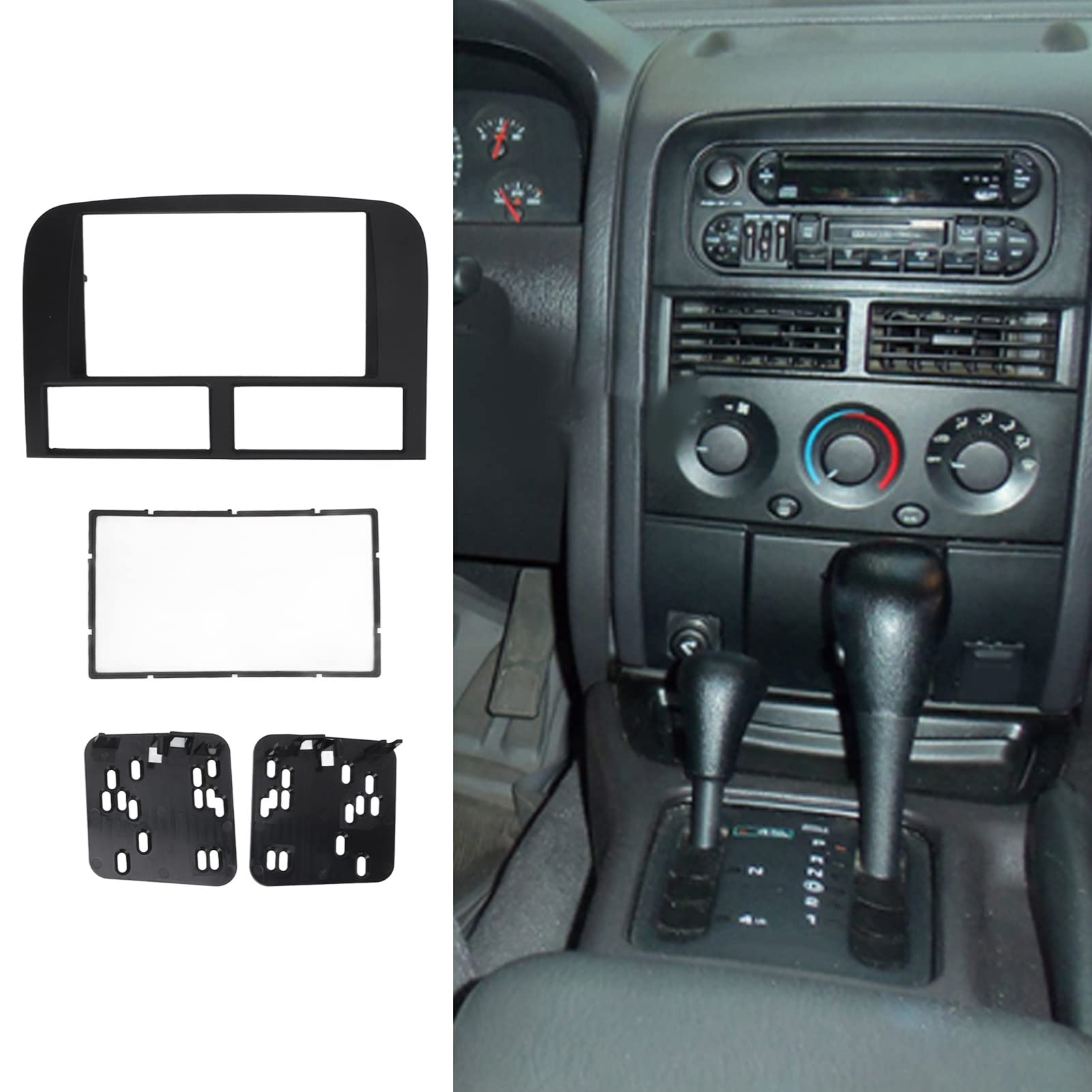 ARAMOX 2 Din Stereo Radio Bezel Replacement - Dash Mounting Fascia Kit & Dashboard Installation Trim for Jeep Grand Cherokee 1999-2004 | Perfect for Car Audio Upgrade & Aftermarket Head Unit Installation
