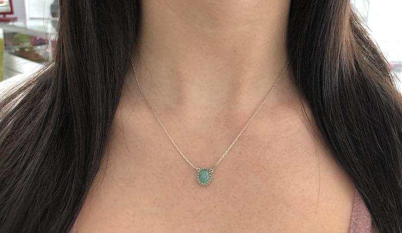 3.10 Carat Oval Emerald Cabochon Vintage Sterling Silver 925 Necklace for Women - Perfect for Weddings, Parties & Special Occasions