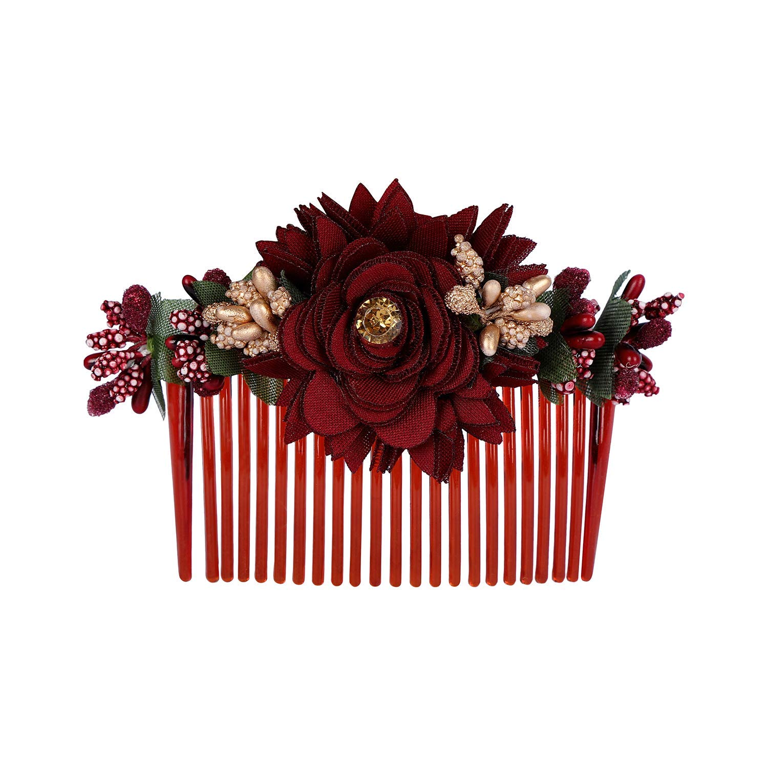 Pranavi Collection Red Rose Flower Hair Clips for Women & Girls - Pack of 1 | Hair Pins, Bun Maker & Hair Accessories for Parties, Weddings & Everyday Wear