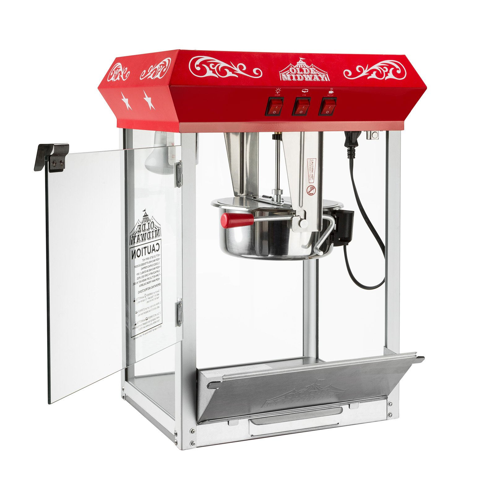 Olde Midway Bar Style Popcorn Machine Maker Popper with 10-Ounce Kettle - Red | Commercial & Home Theater Snack Maker for Parties, Movie Nights & Carnivals
