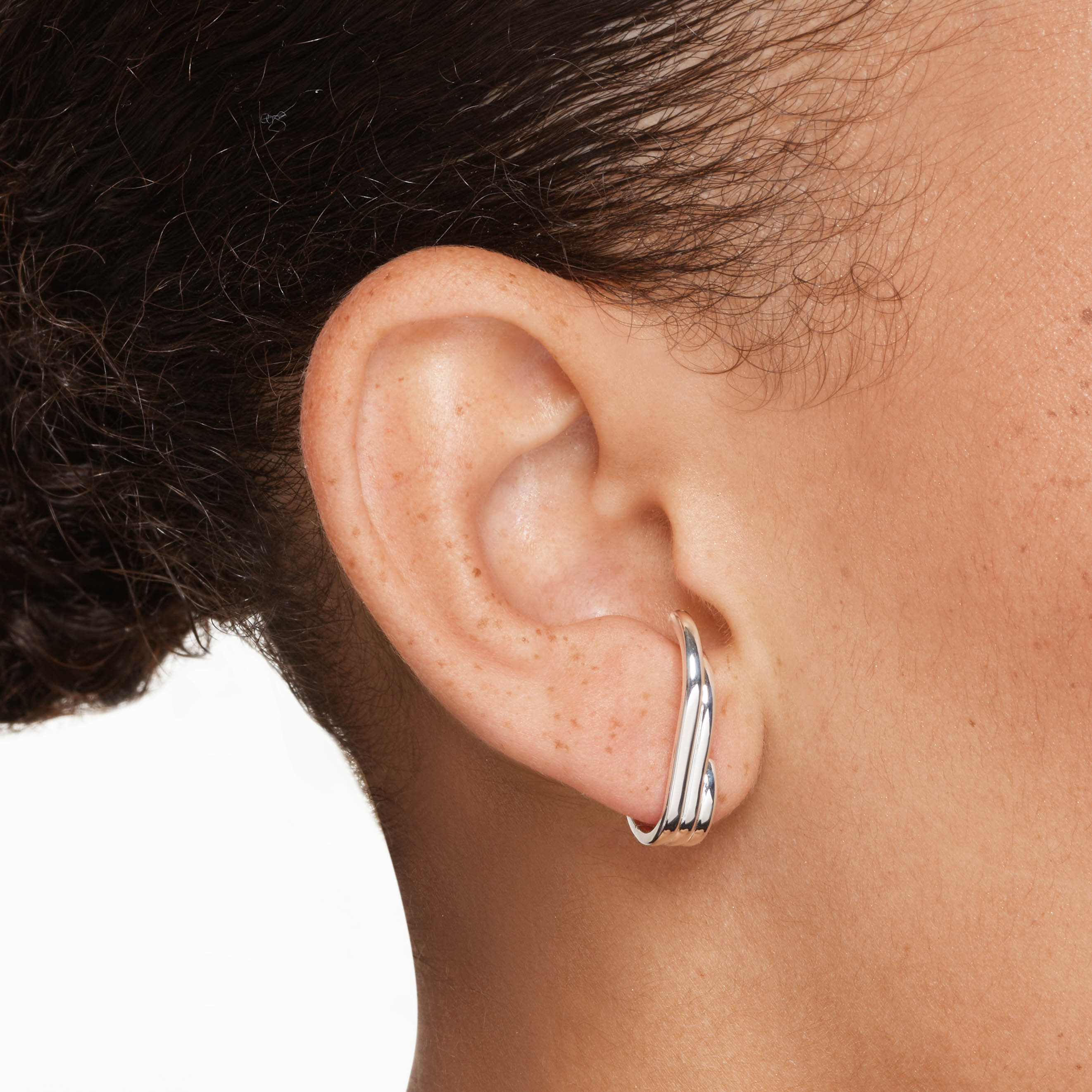 Silver Triple Lobe Cuff Huggie Earrings for Women - Trendy Minimalist Hoop Earrings for Everyday Wear, Date Night & Special Occasions