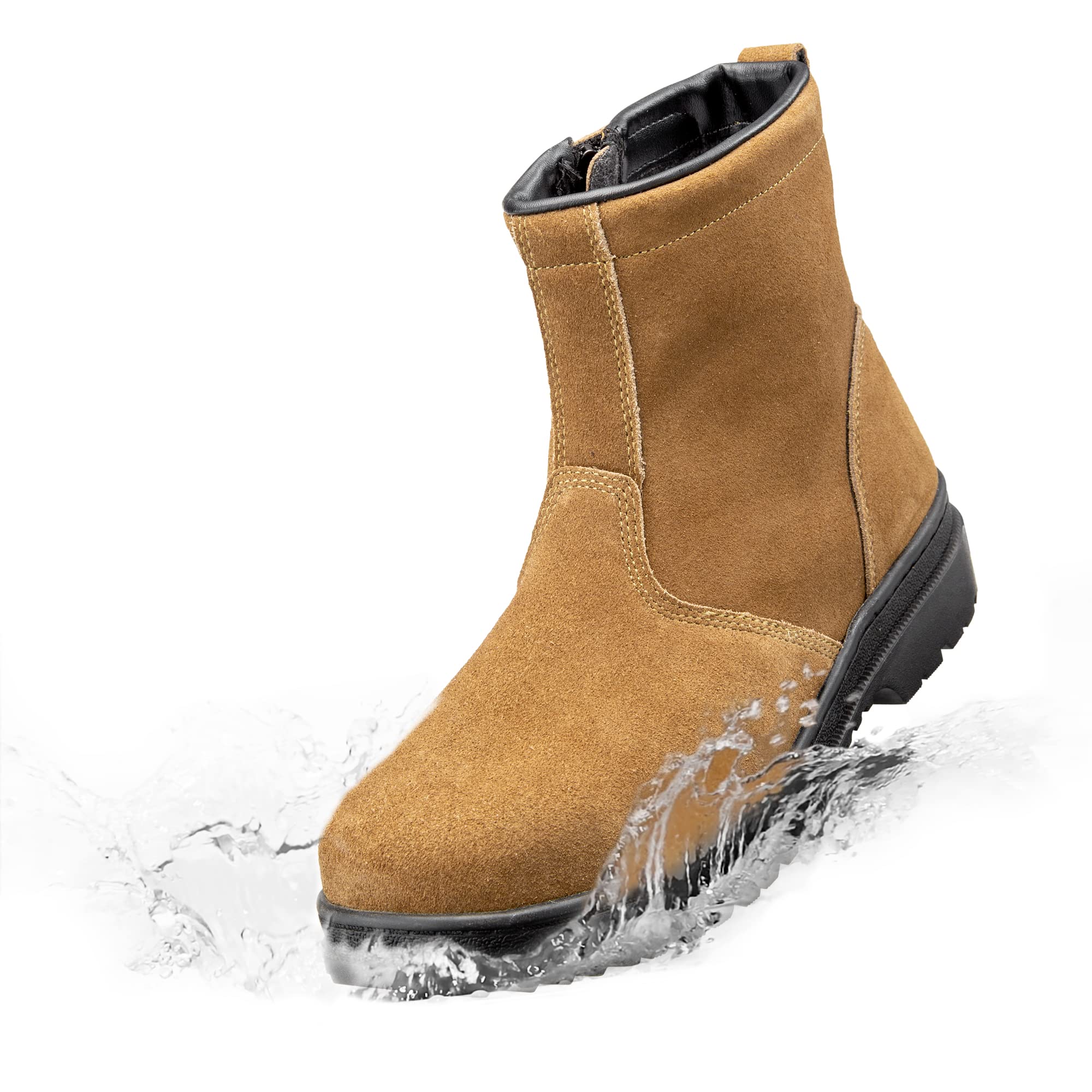 Steel Toe Work Boots for Men & Women - Chelsea Style Industrial Safety Shoes with Oil Resistant Outsole & Side Zip - 7.5 Inch Construction Boots for Workplace, Warehouse & Outdoor Work