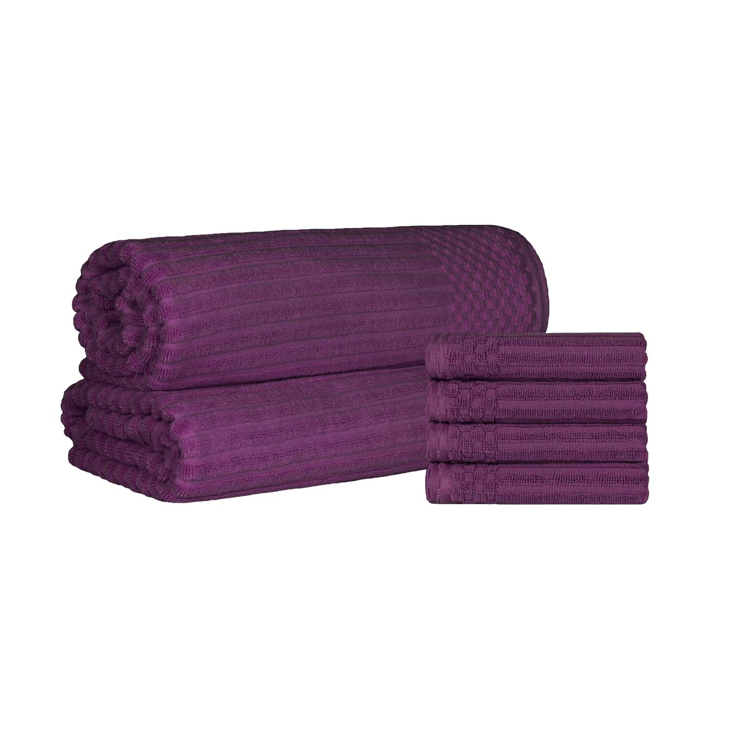 Premium Soho Ribbed Textured Cotton Hand Towels & Bath Sheets Set - Ultra Absorbent, Soft & Quick-Drying - Perfect for Bathroom, Spa, Gym & Guest Use