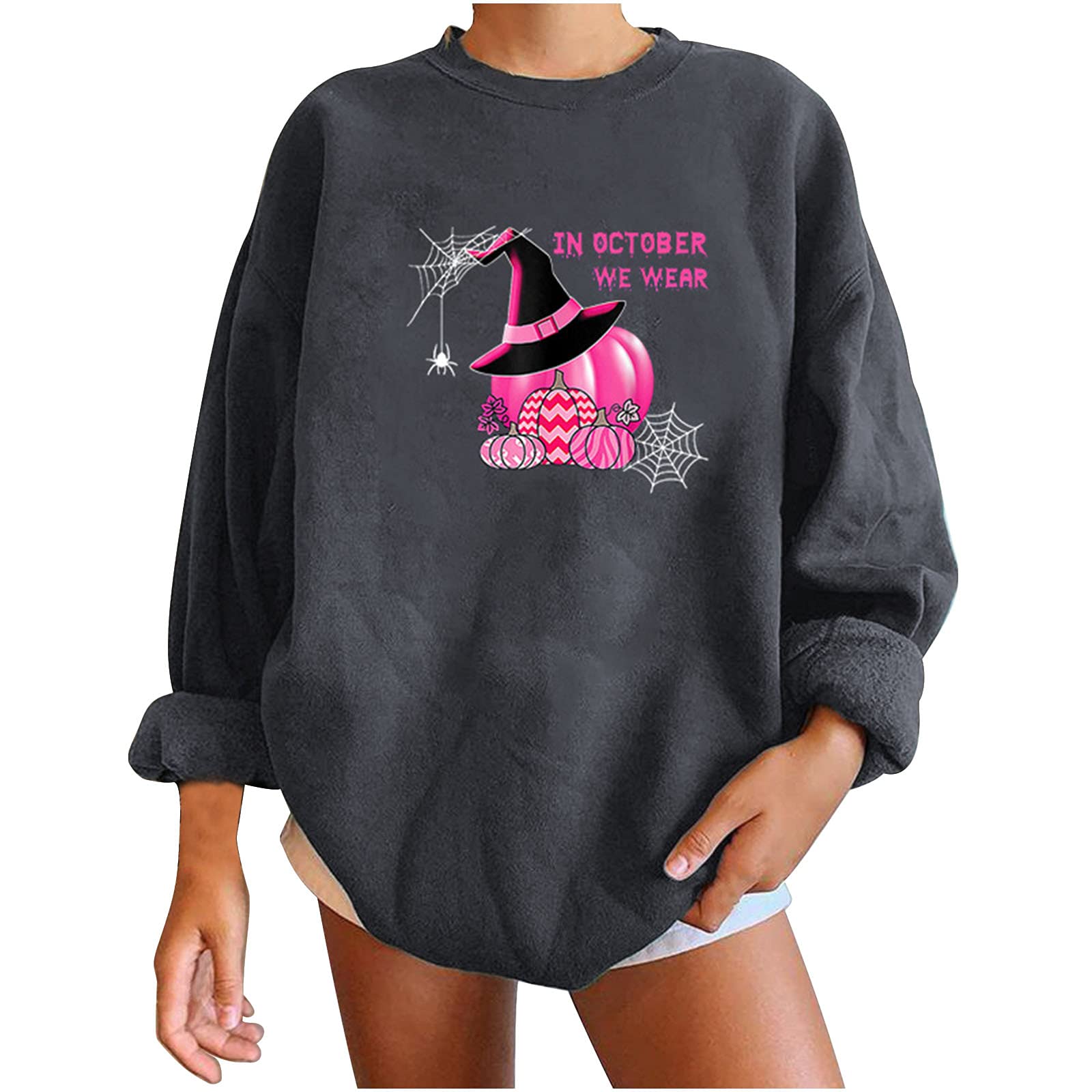 Miximx Women's Long Sleeve Halloween T-Shirts - Trendy O-Neck Printed Blouse for Fall & Christmas - Perfect for Costume Parties, Office Wear & Casual Outfits