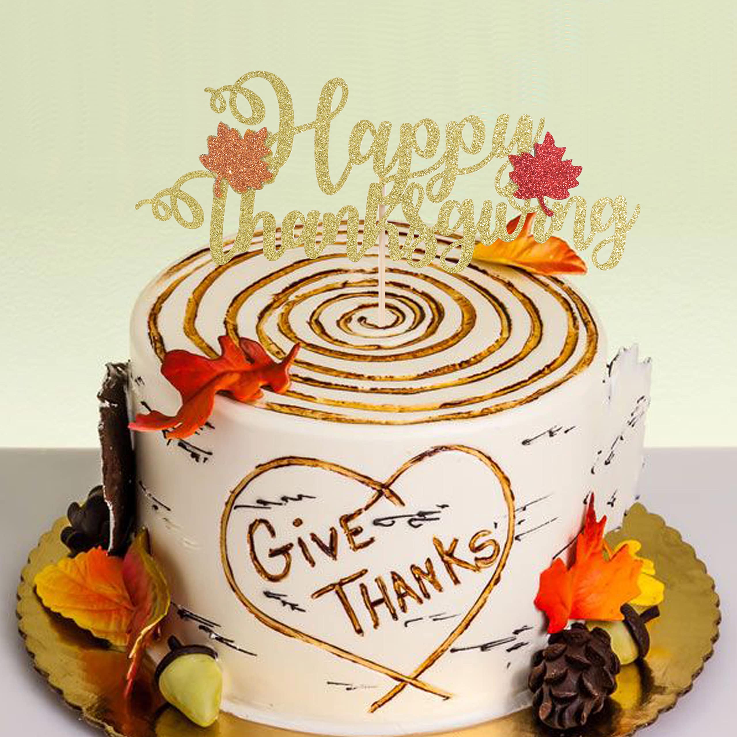 Happy Thanksgiving Cake Topper - Thankful Cake Decorations for Thanksgiving Party, Holiday Cake Topper Supplies - Perfect for Thanksgiving Desserts, Family Gatherings & Festive Celebrations
