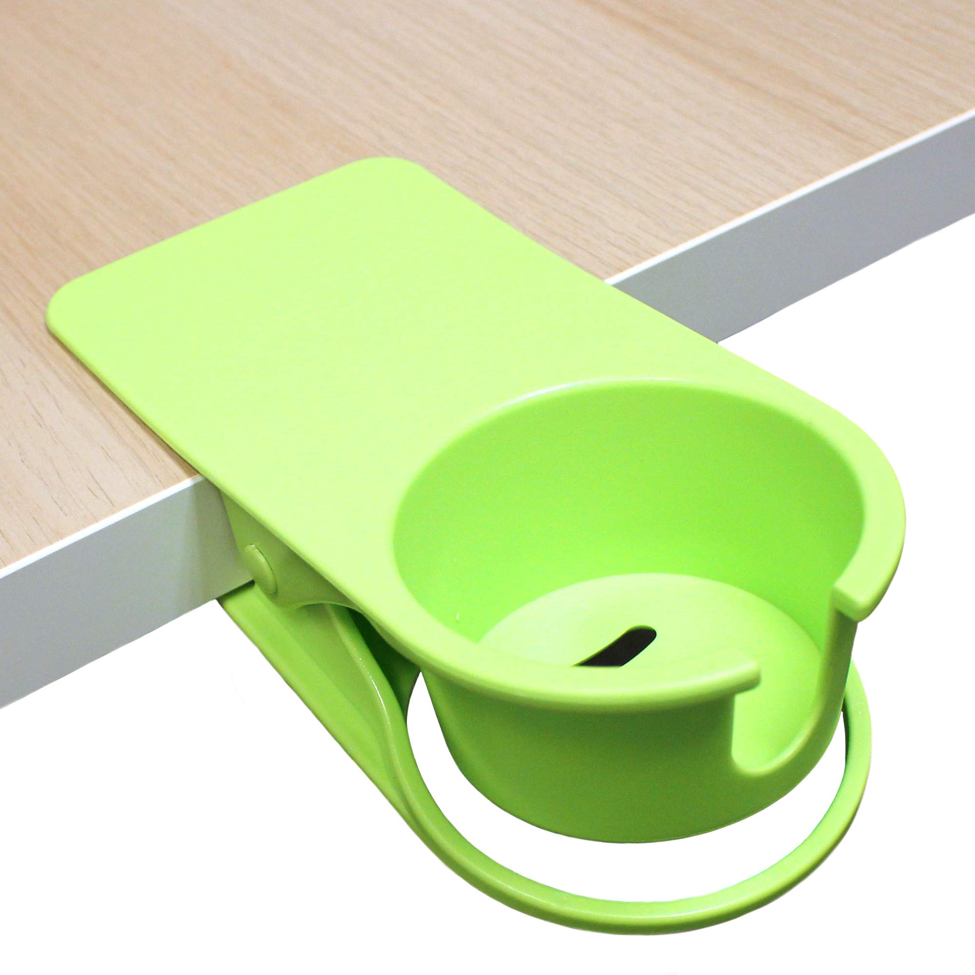 Desk Cup Holder Clip - Edge Mount for Spill Prevention (Green) - Perfect for Office & Home Use
