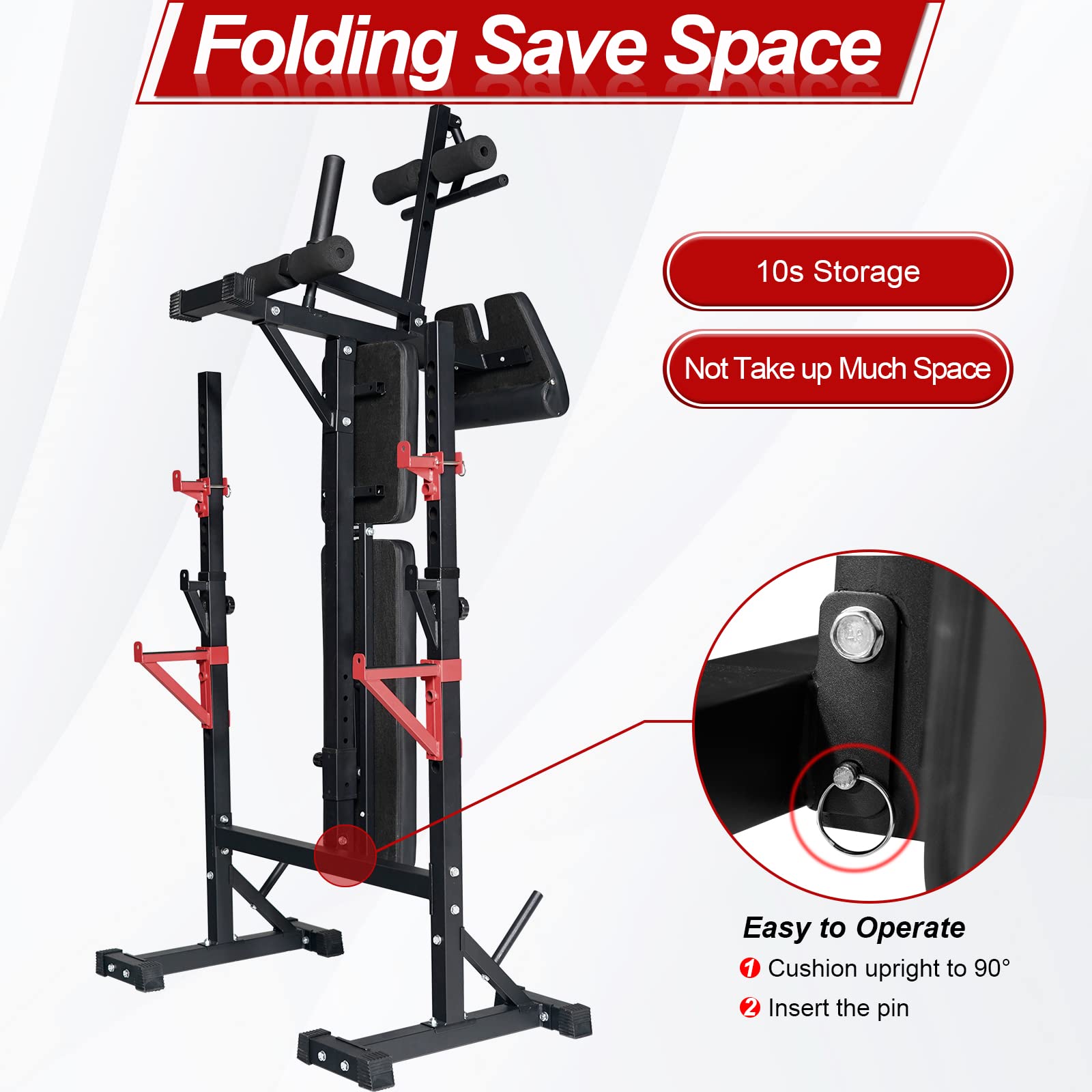 Bongkim Adjustable Weight Bench with Squat Rack - Multi-Purpose Foldable Bench Press & Barbell Stand, Supports 660Lbs - Perfect for Home Gym Strength Training & Full-Body Workouts